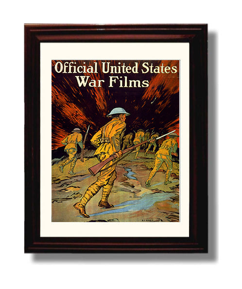 Vintage War Poster - Official US War Films Vintage War Wall Art - 8x10 Beveled Frame