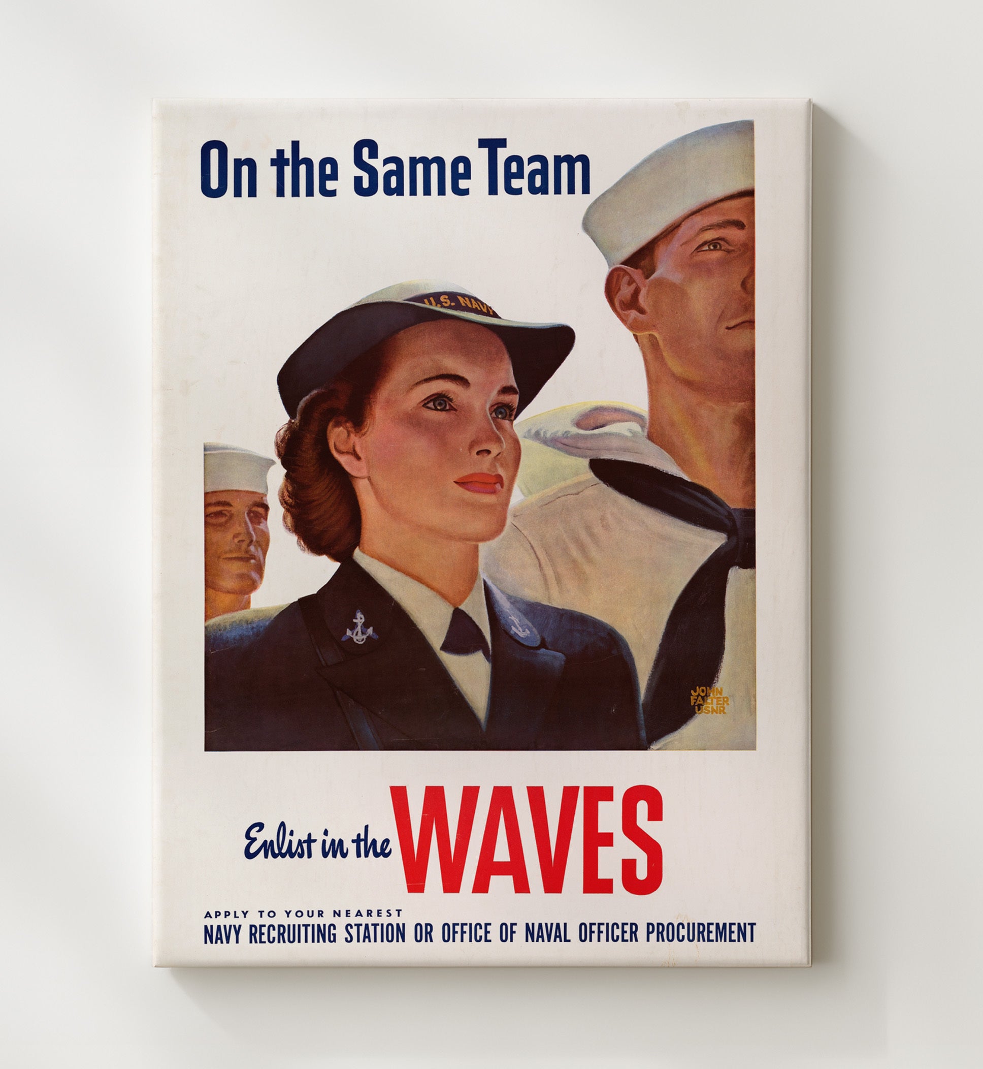 On the Same Team Join the Waves vintage war poster canvas wall art 20x24 Canvas