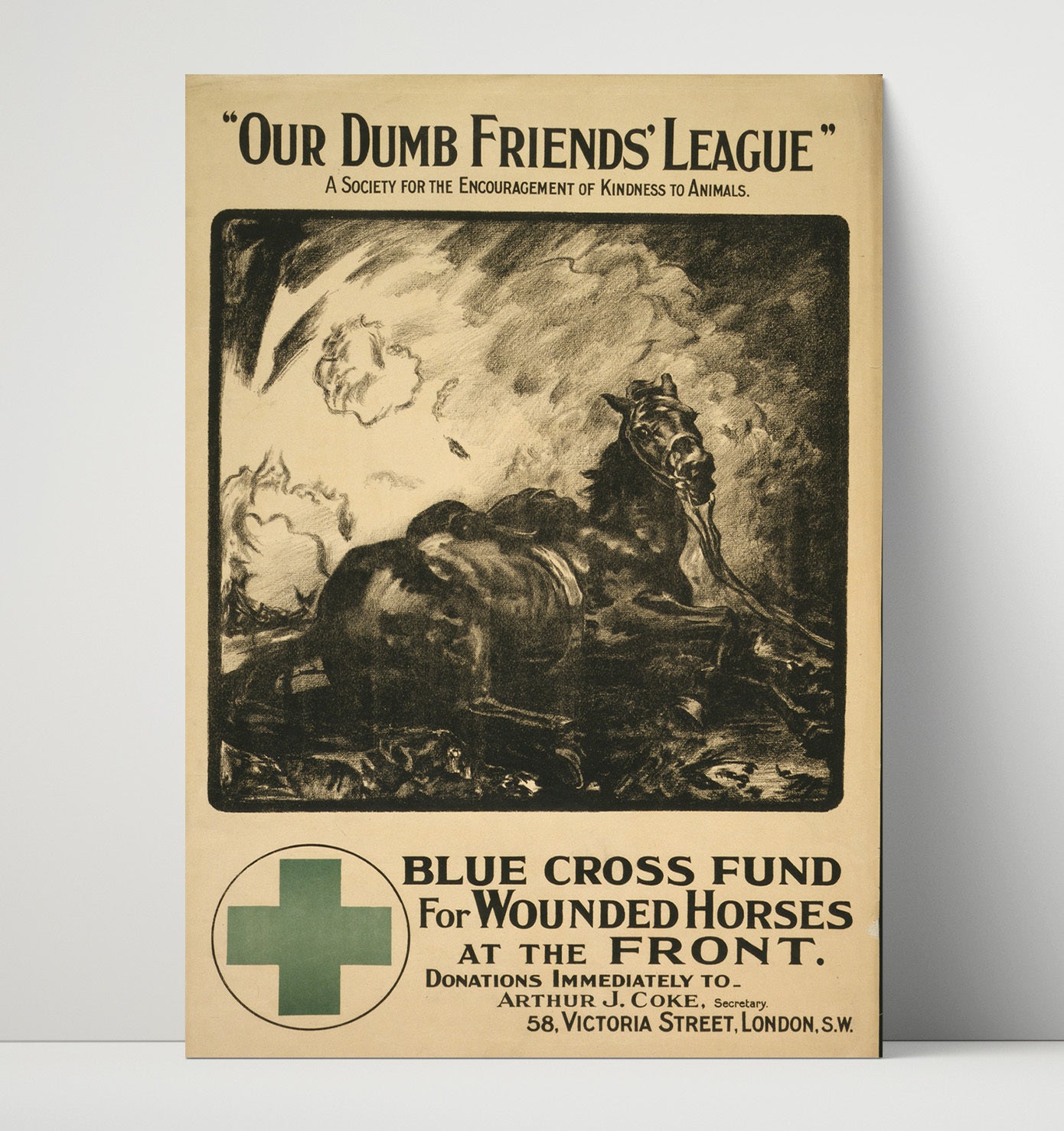 Our Dumb Friends League Blue Cross Fund for Wounded Horses London war poster wall art 16x20 Unframed Print