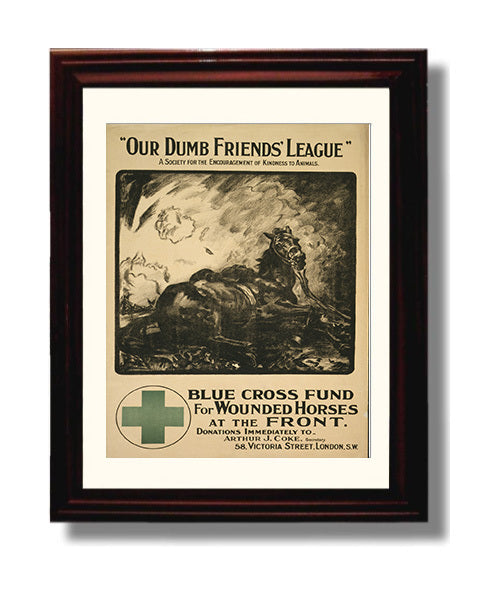 Our Dumb Friends League Blue Cross Fund for Wounded Horses London war poster wall art 8x10 Beveled Frame