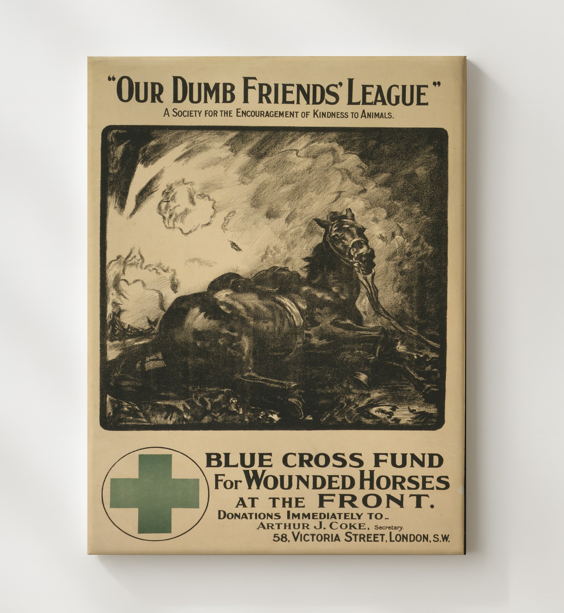 Our Dumb Friends League Blue Cross Fund for Wounded Horses London war poster wall art 20x24 Canvas