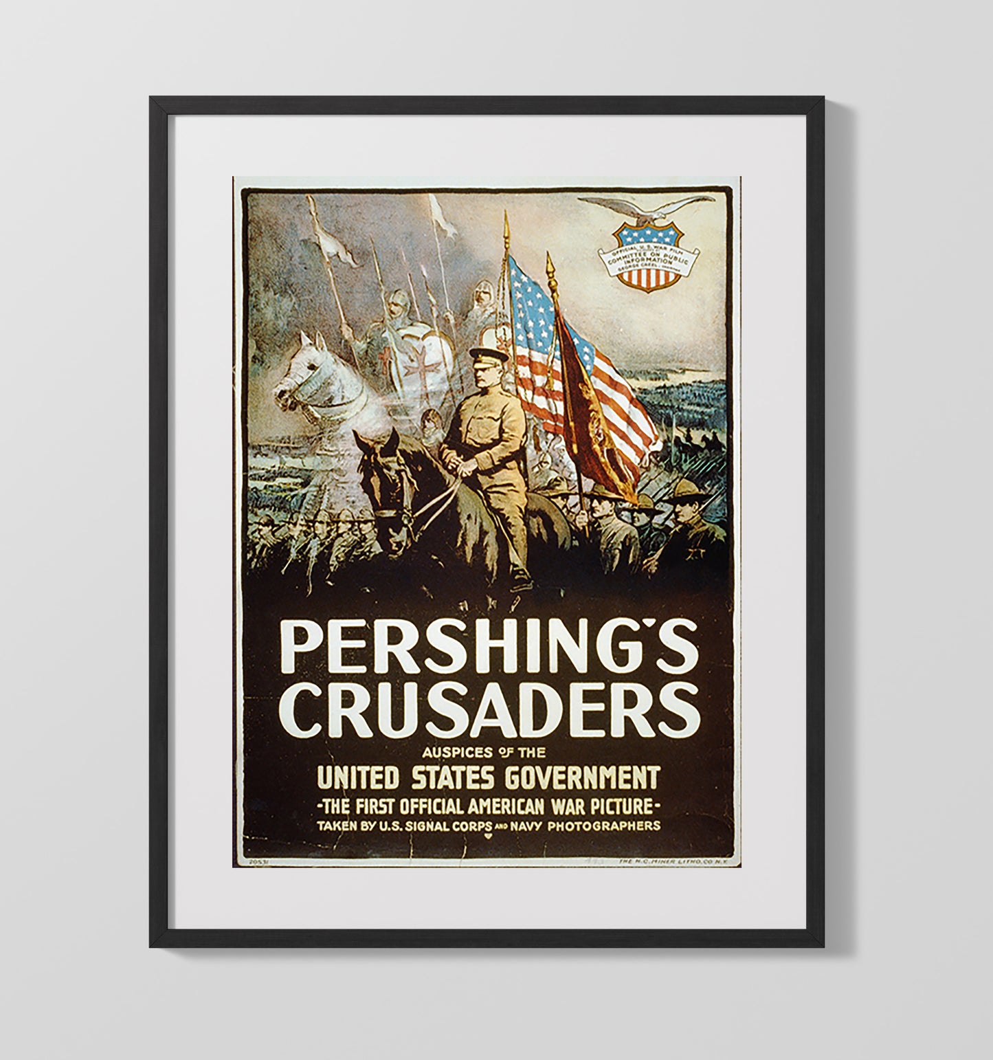 Vintage War Poster - Pershings Crusaders Vintage War Wall Art - 16x20 Gallery Frame