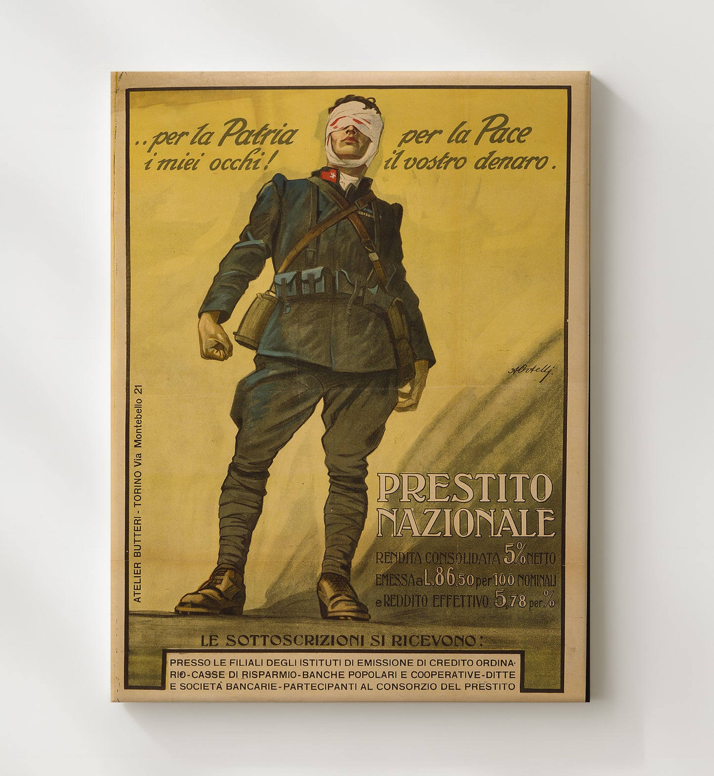 Prestito Nazionale National Loan Italy vintage war canvas 20x24