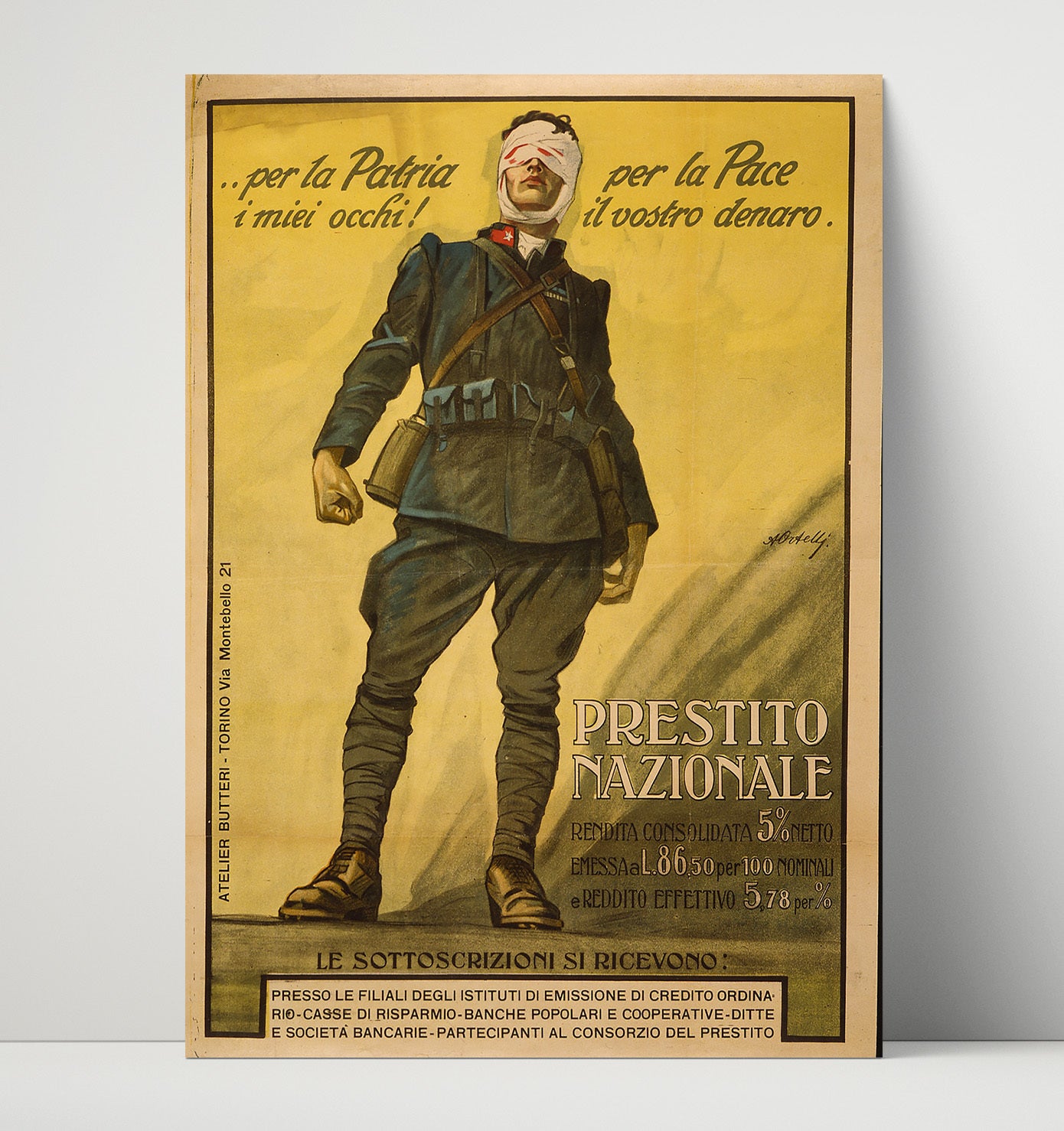 Vintage War Poster - Prestito Nazionale National Loan Italy Vintage War Wall Art - 16x20 Unframed Print