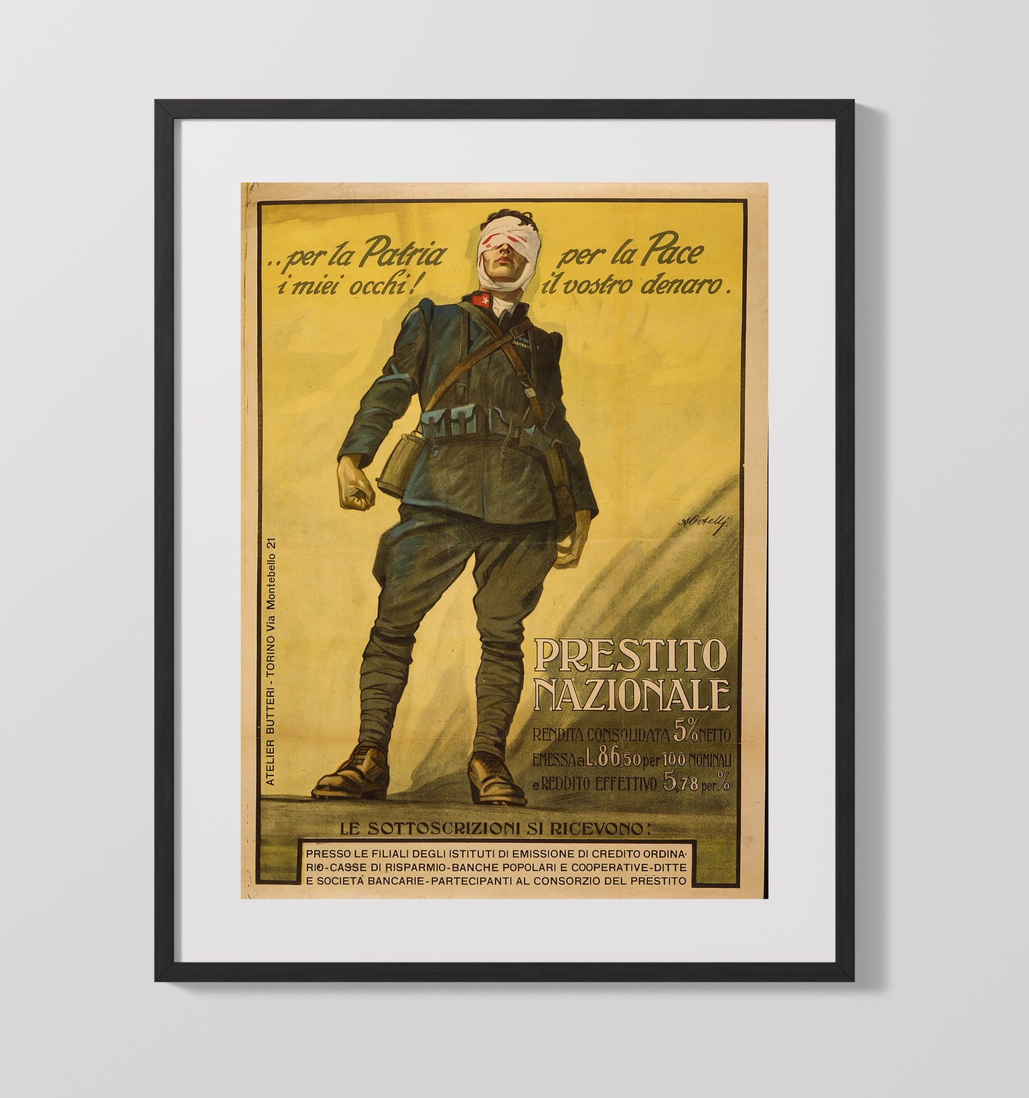 Vintage War Poster - Prestito Nazionale National Loan Italy Vintage War Wall Art - 16x20 Gallery Frame