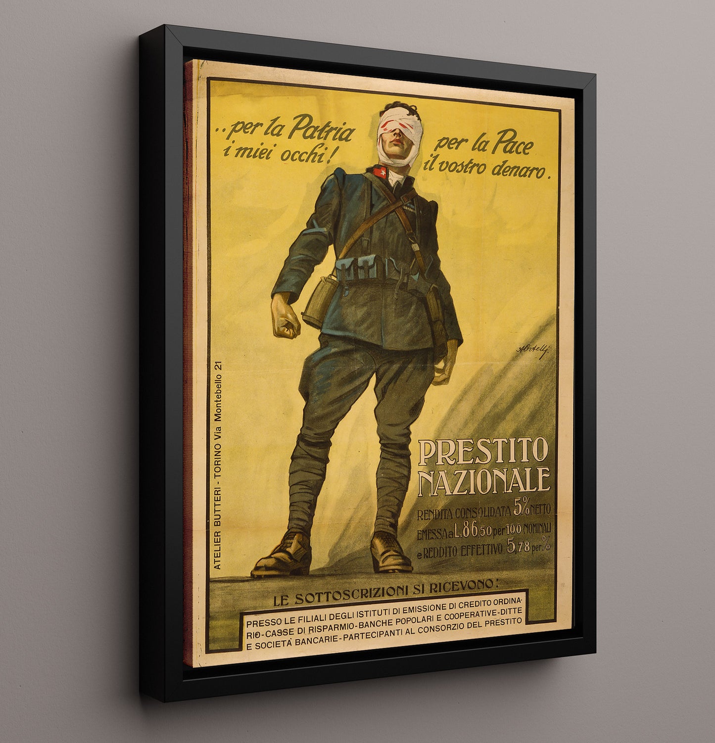 Prestito Nazionale National Loan Italy war poster wall art 16x20 Framed Canvas