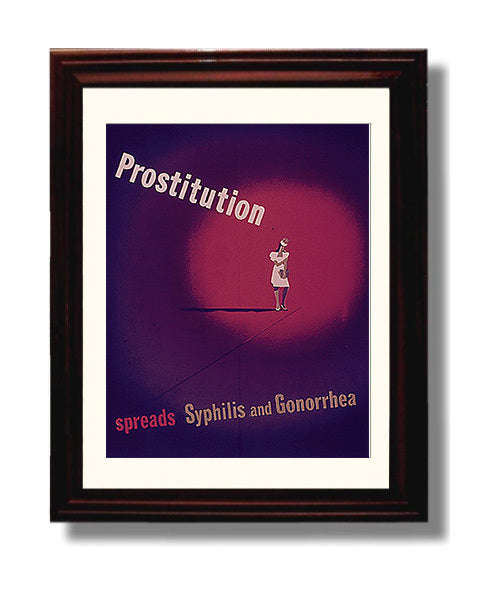 Vintage War Poster - Prostitution Speads Disease Vintage War Wall Art - 8x10 Beveled Frame