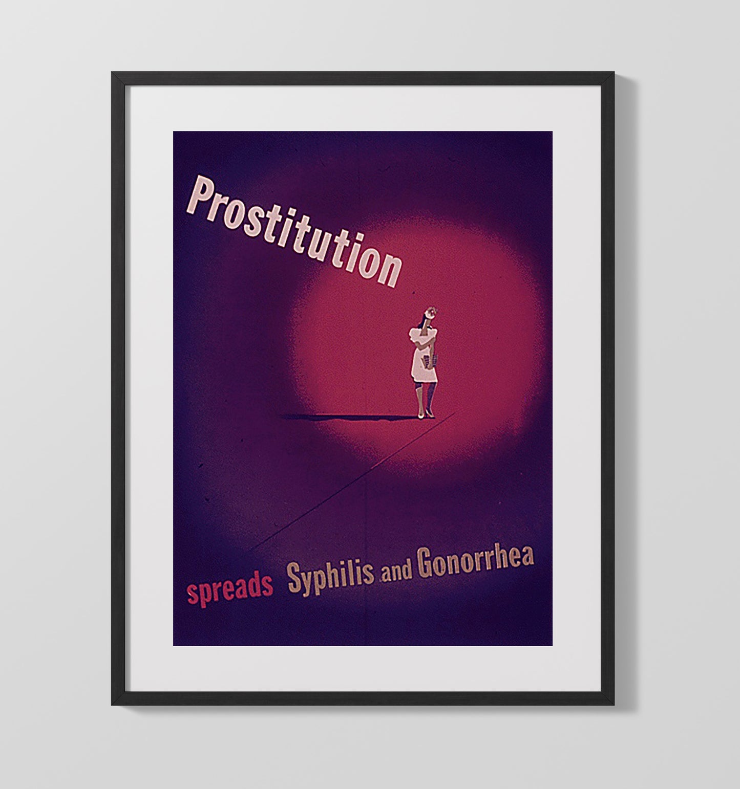 Vintage War Poster - Prostitution Speads Disease Vintage War Wall Art - 16x20 Gallery Frame