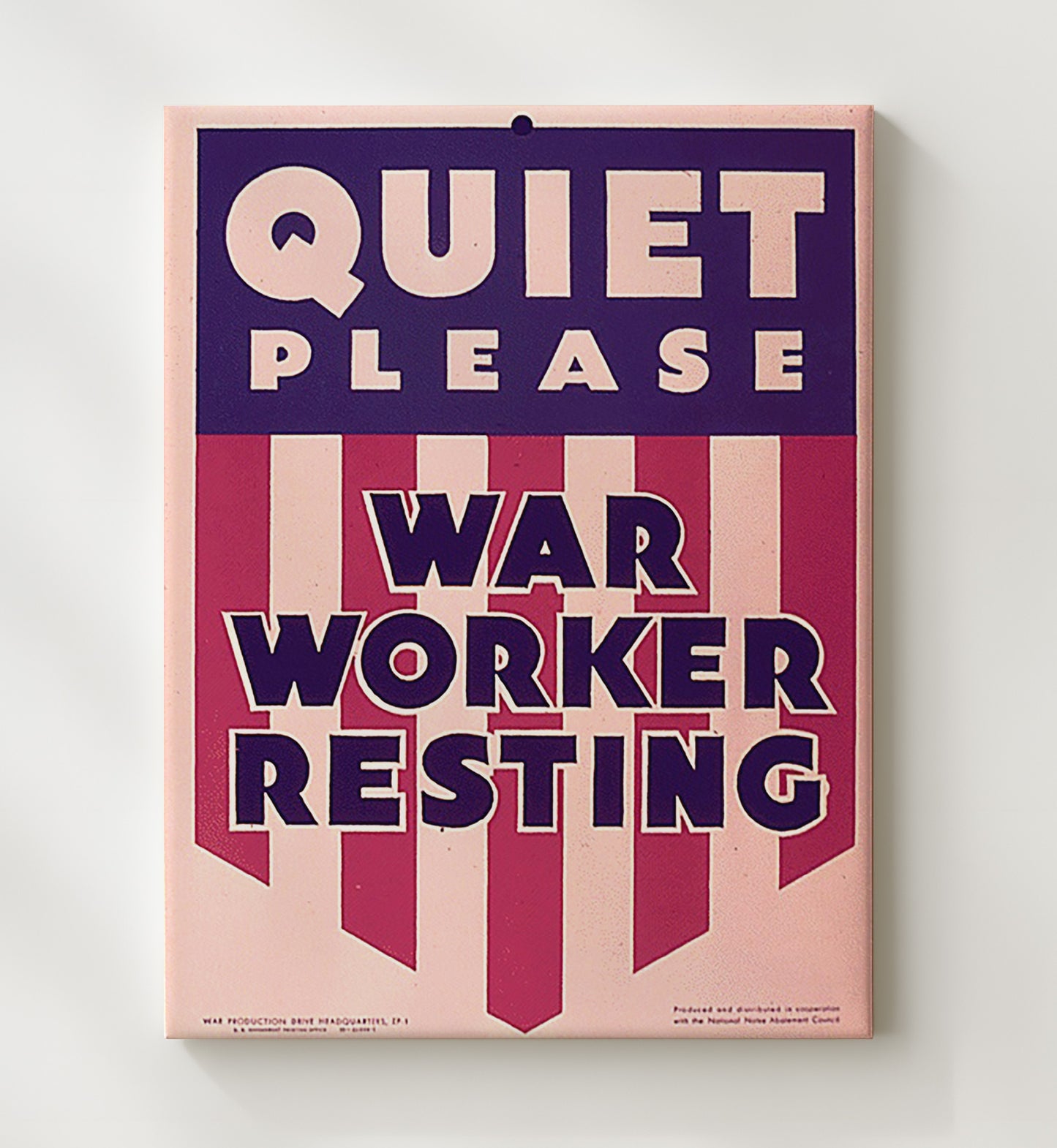 Vintage War Poster - Quiet Please War Worker Resting Vintage War Wall Art - 20x24 Canvas