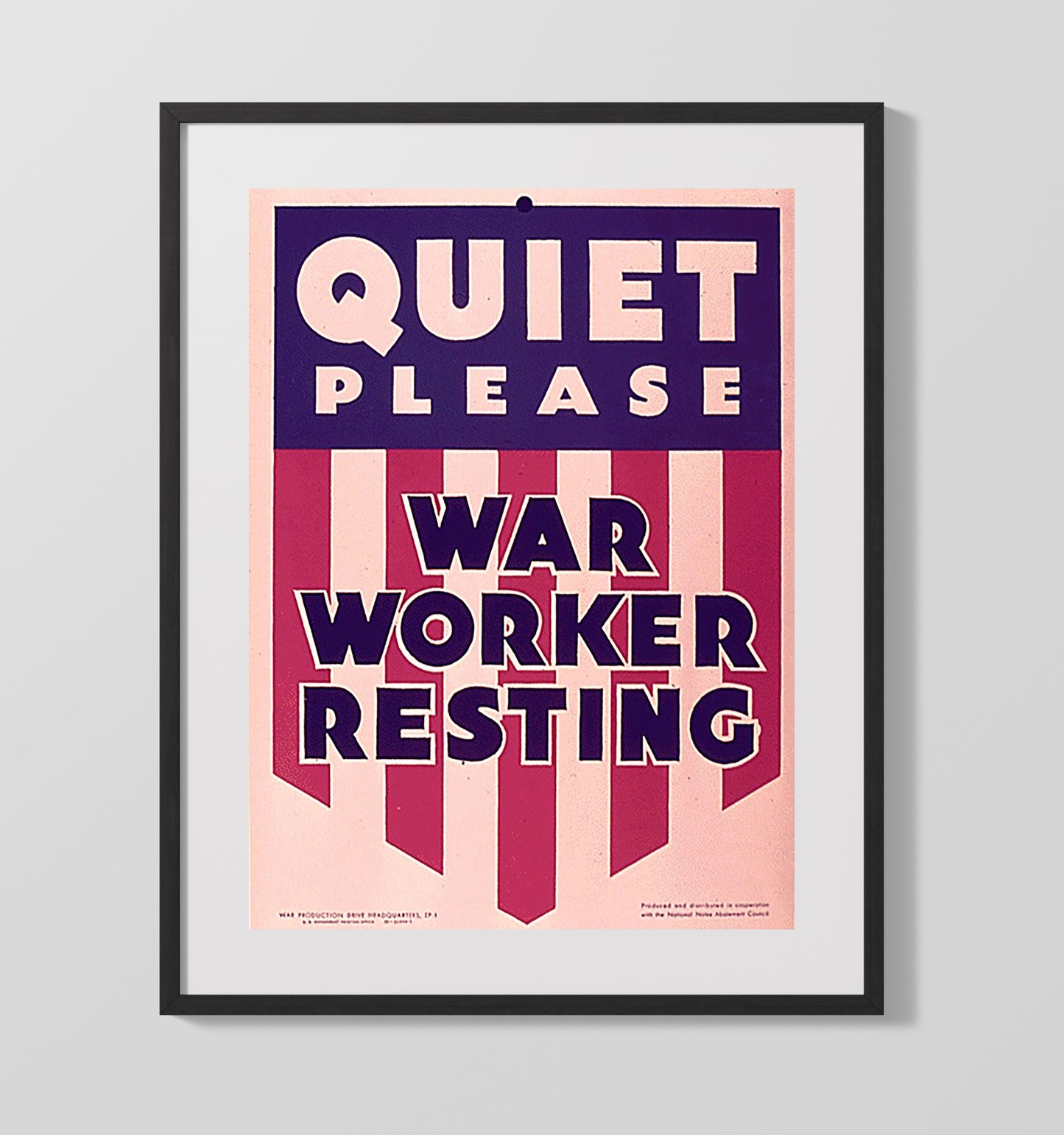 Vintage War Poster - Quiet Please War Worker Resting Vintage War Wall Art - 16x20 Gallery Frame