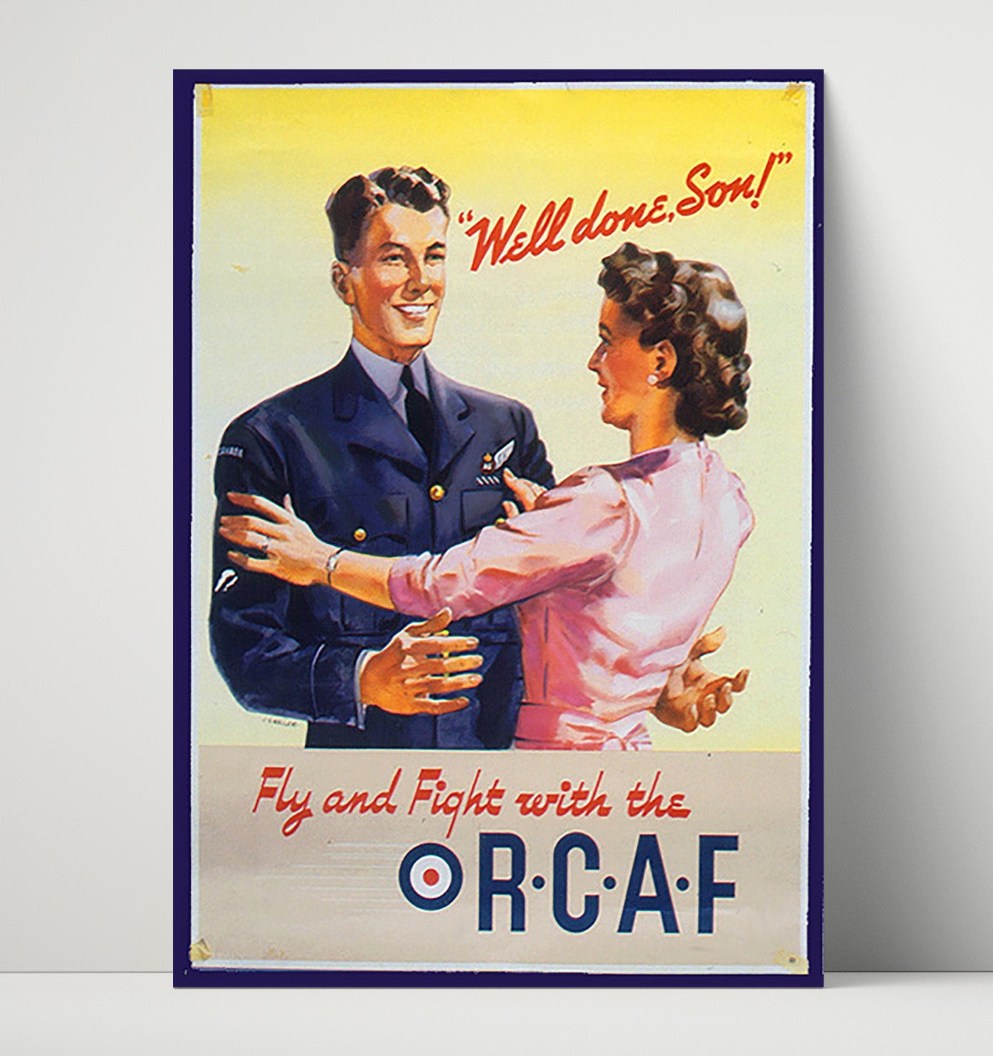 Vintage War Poster - RCAF Pilot - Lets Go Fly High Vintage War Wall Art - 16x20 Unframed Print