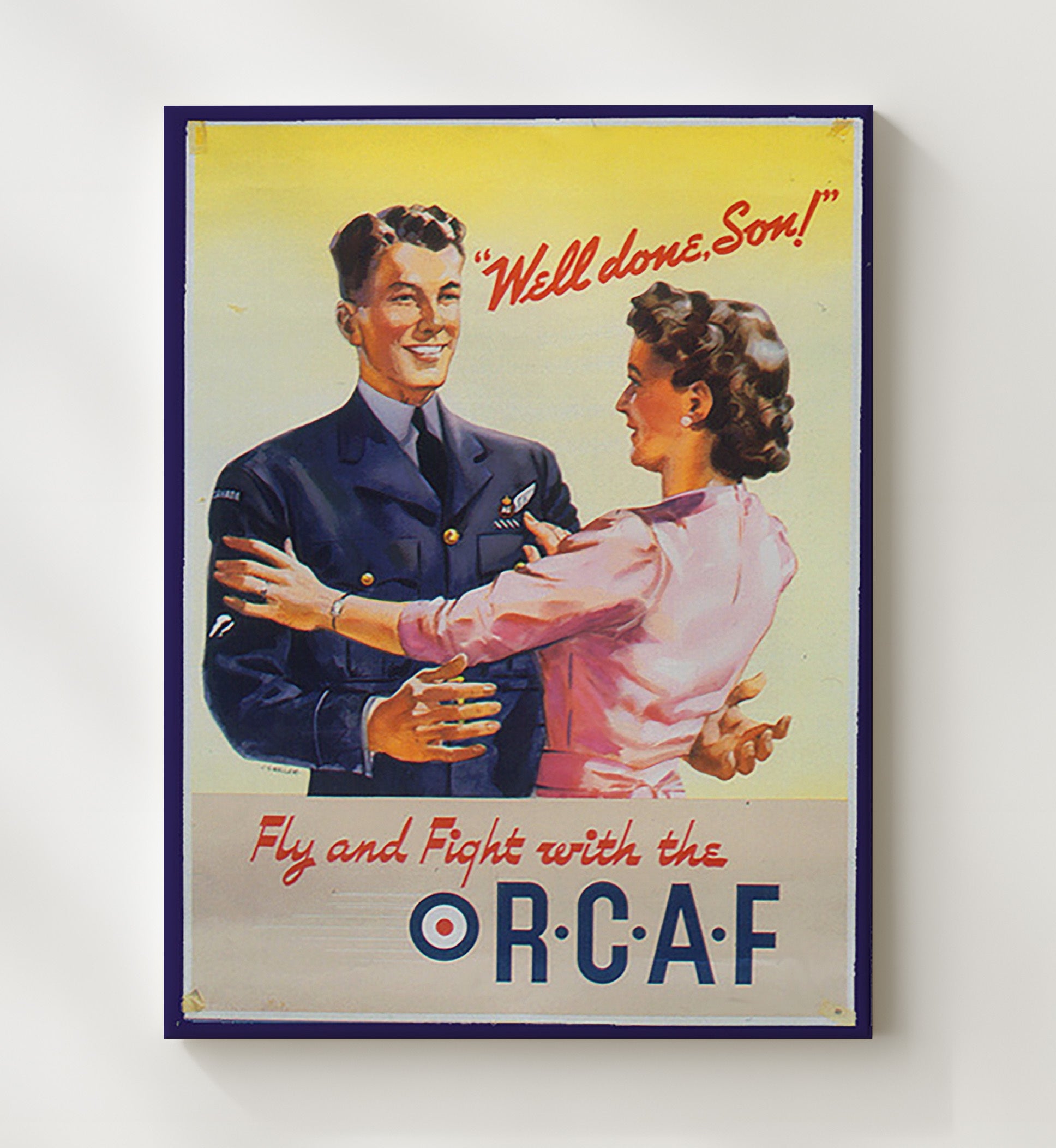Vintage War Poster - RCAF Pilot - Lets Go Fly High Vintage War Wall Art - 20x24 Canvas
