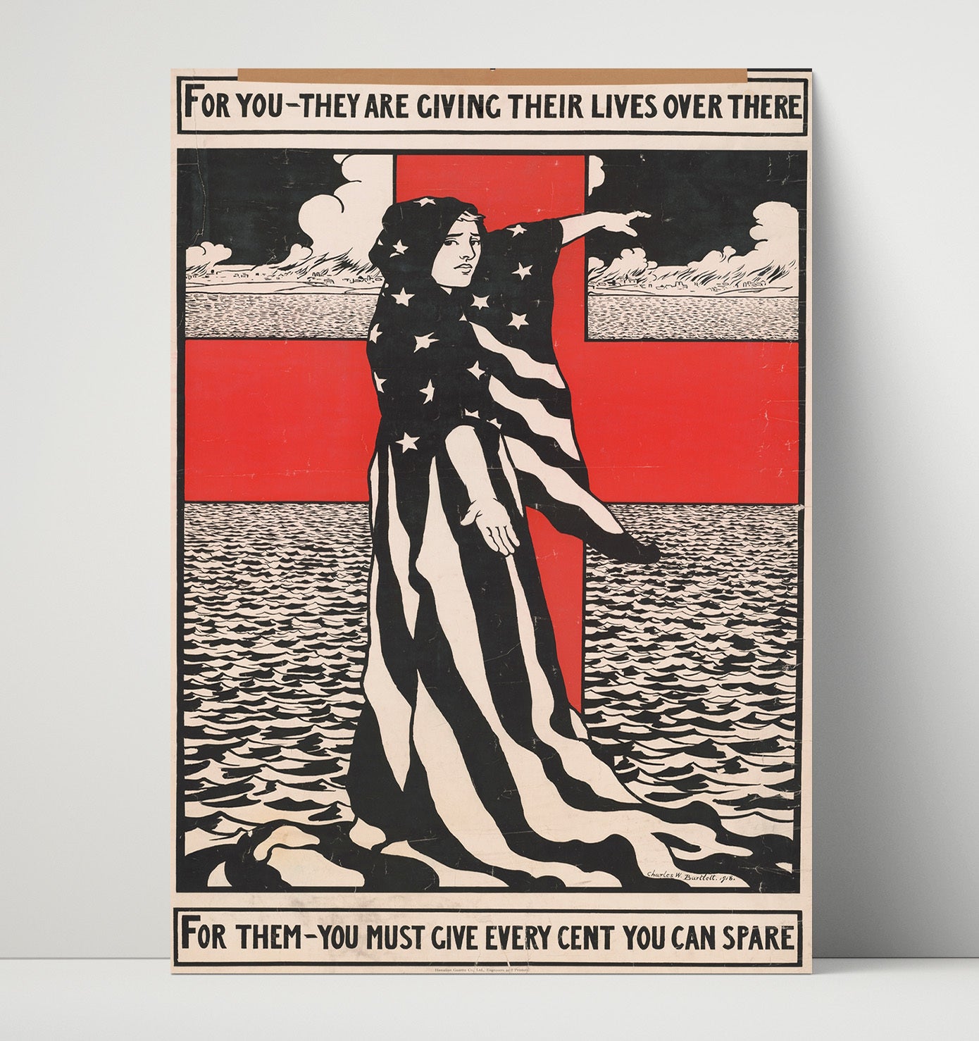 Vintage War Poster - Red Cross Give Every Cent You Can Spare Vintage War Wall Art - 16x20 Unframed Print