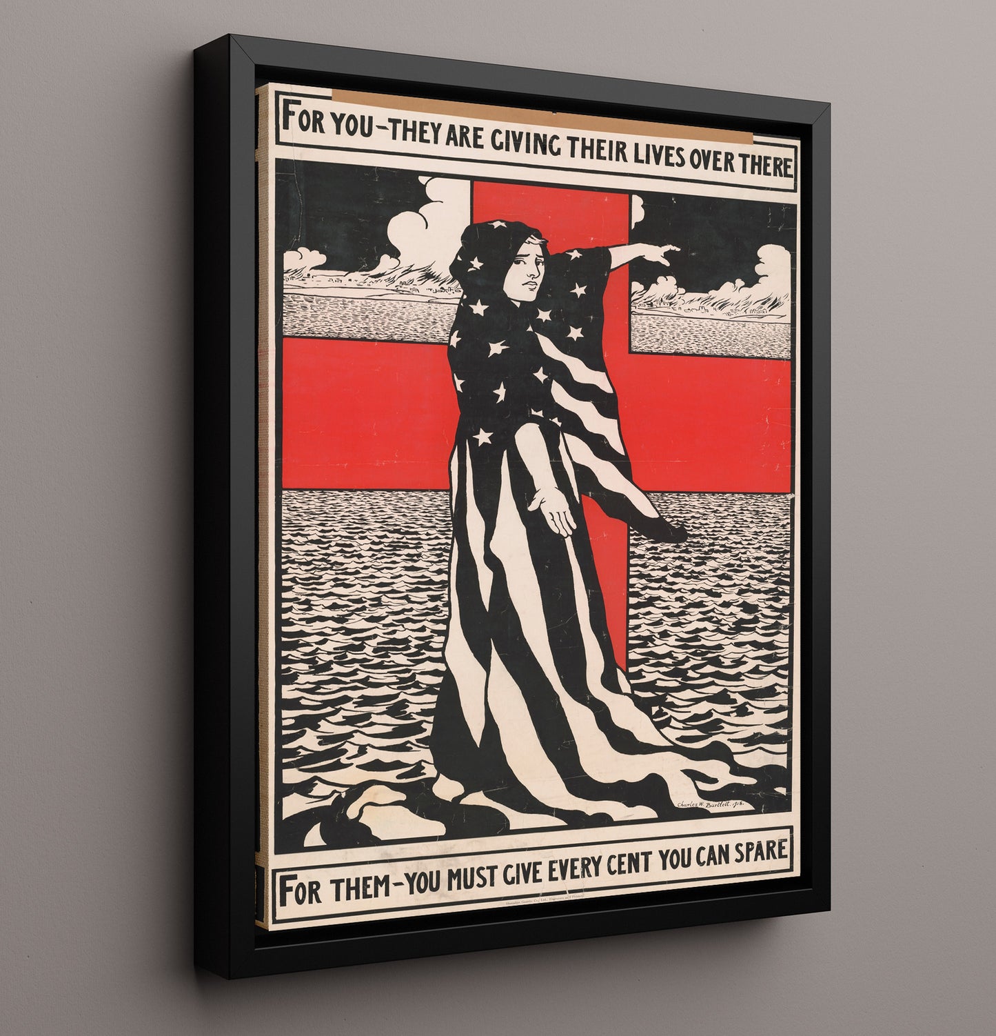 Red Cross Give Every Cent You Can Spare war poster wall art 16x20 Framed Canvas
