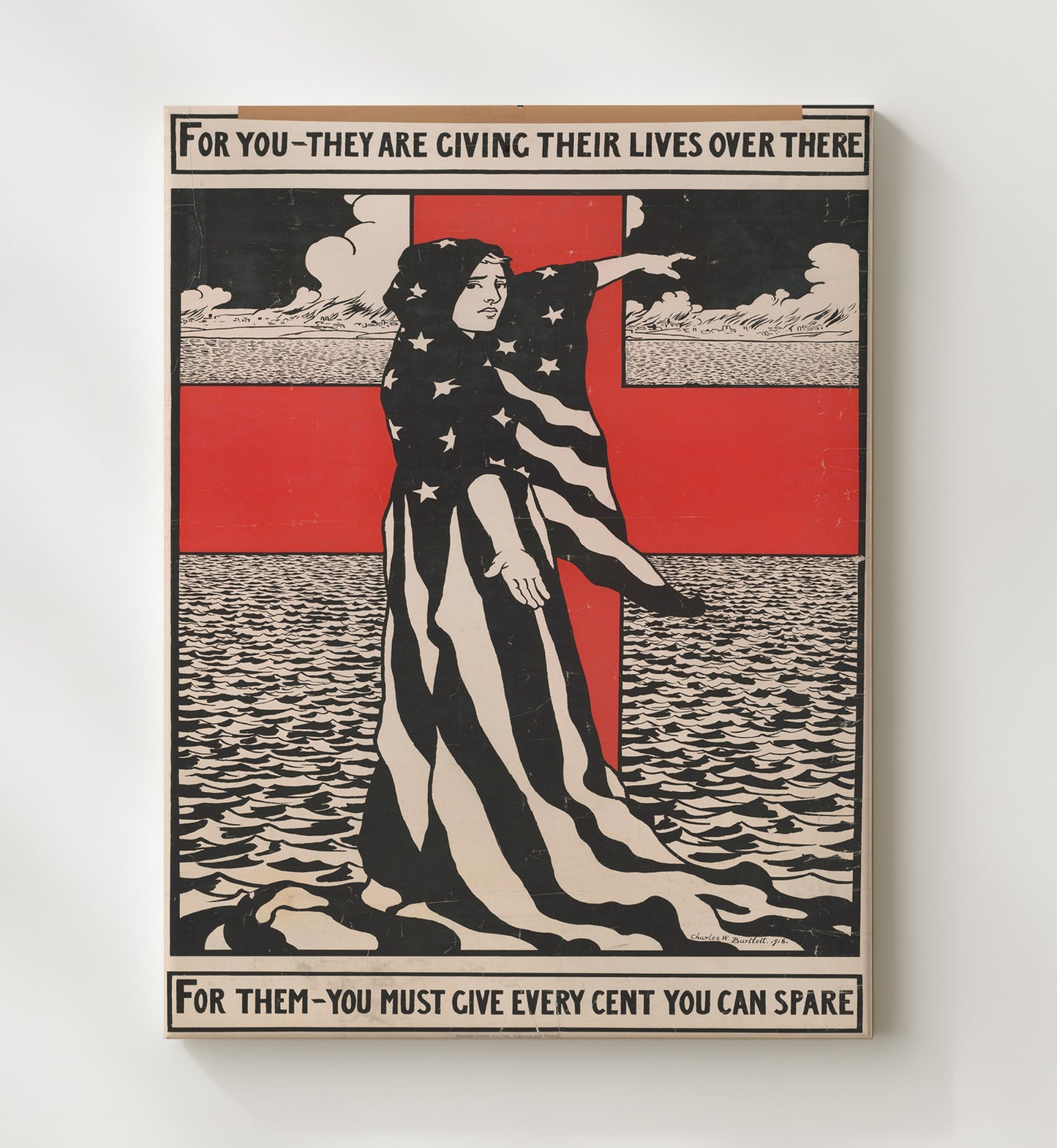 Vintage War Poster - Red Cross Give Every Cent You Can Spare Vintage War Wall Art - 20x24 Canvas