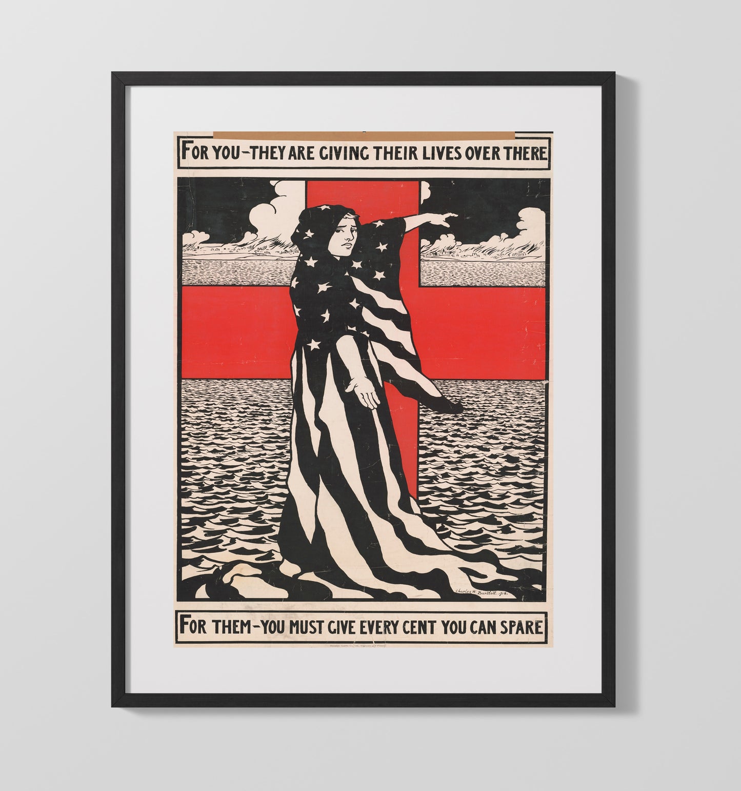 Vintage War Poster - Red Cross Give Every Cent You Can Spare Vintage War Wall Art - 16x20 Gallery Frame