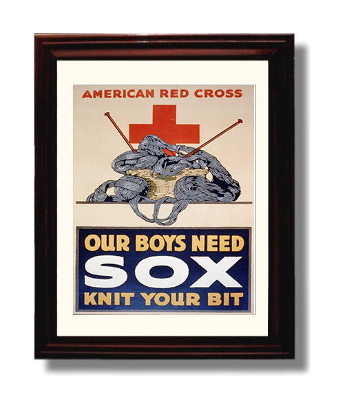 Vintage War Poster - Red Cross Our Boys Need Sox Vintage War Wall Art - 8x10 Beveled Frame