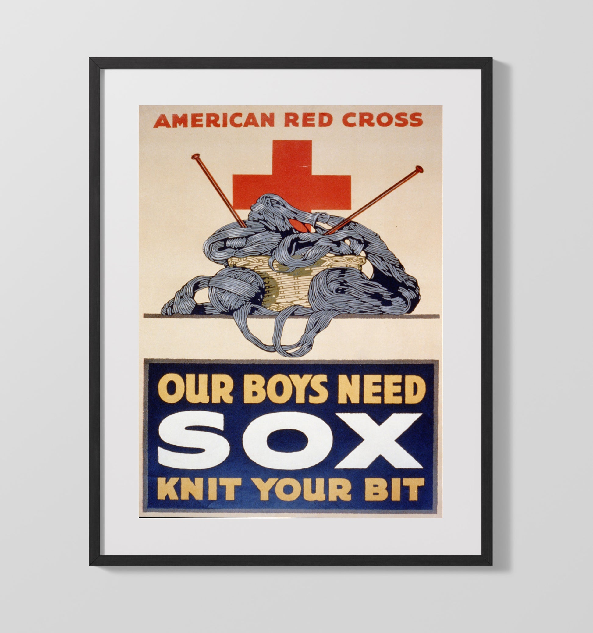 Red Cross Our Boys Need Sox war poster wall art 16x20 Gallery Frame