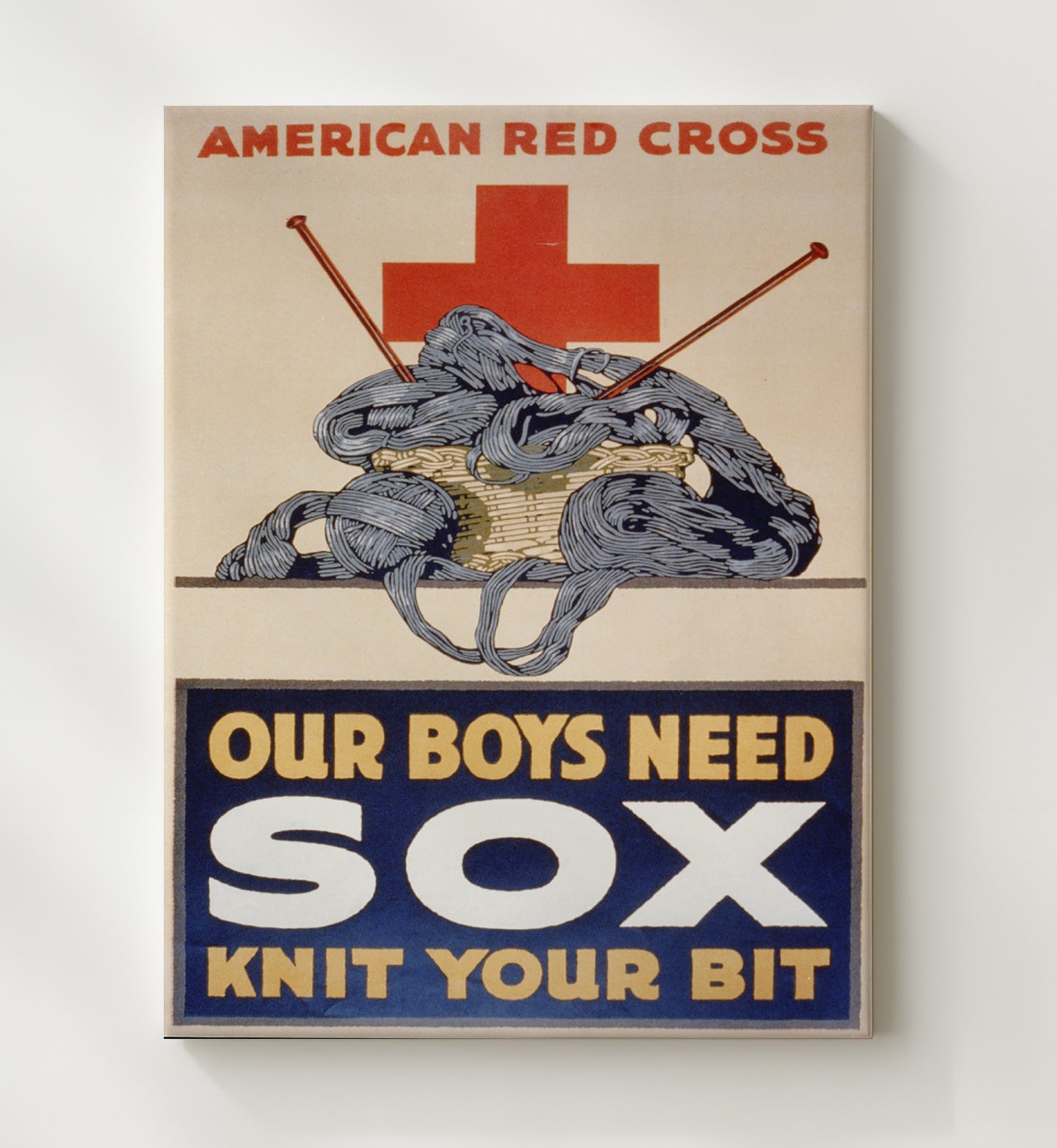 Red Cross Our Boys Need Sox war poster wall art 20x24 Canvas