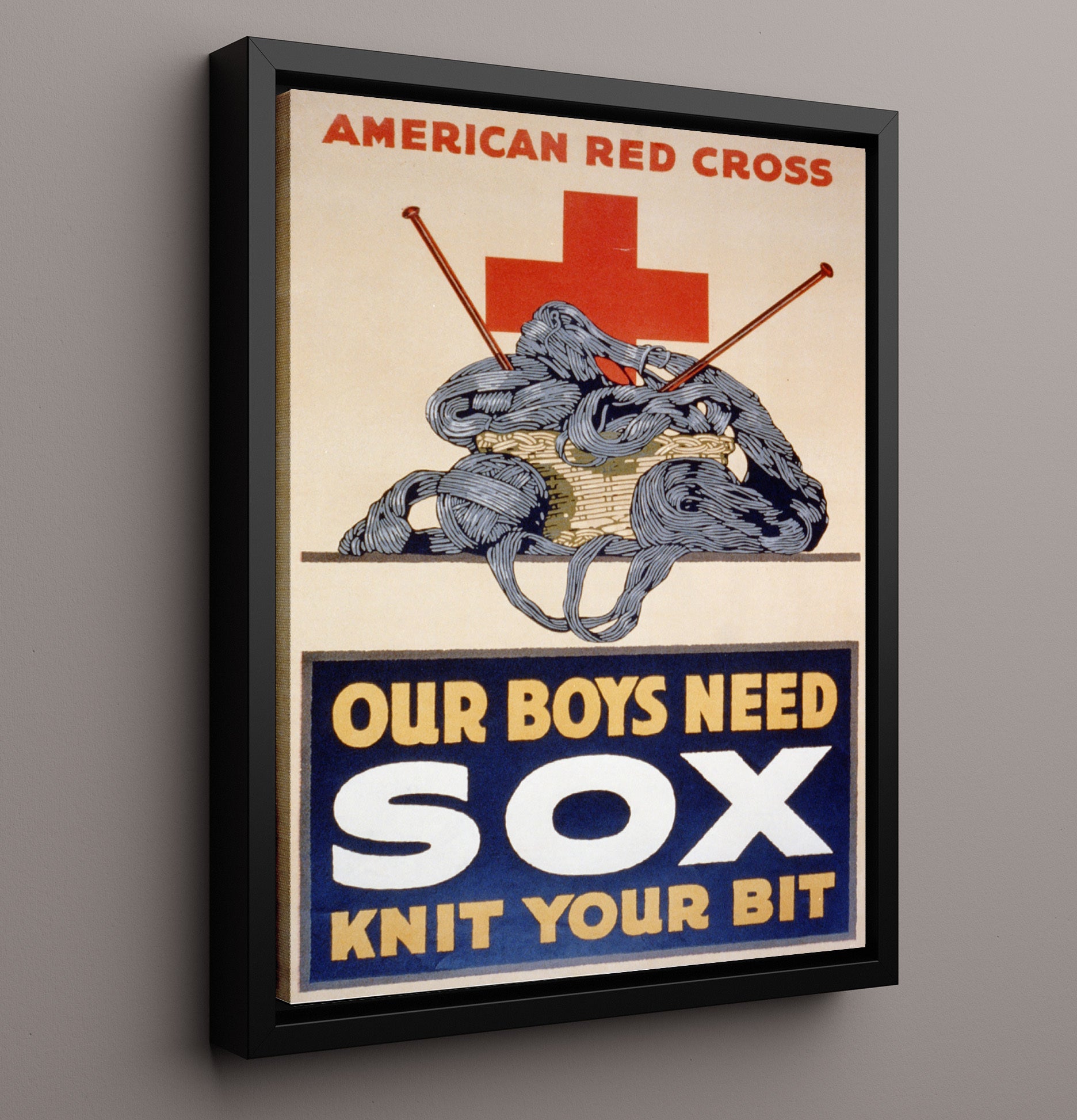 Vintage War Poster - Red Cross Our Boys Need Sox Vintage War Wall Art - 16x20 Framed Canvas