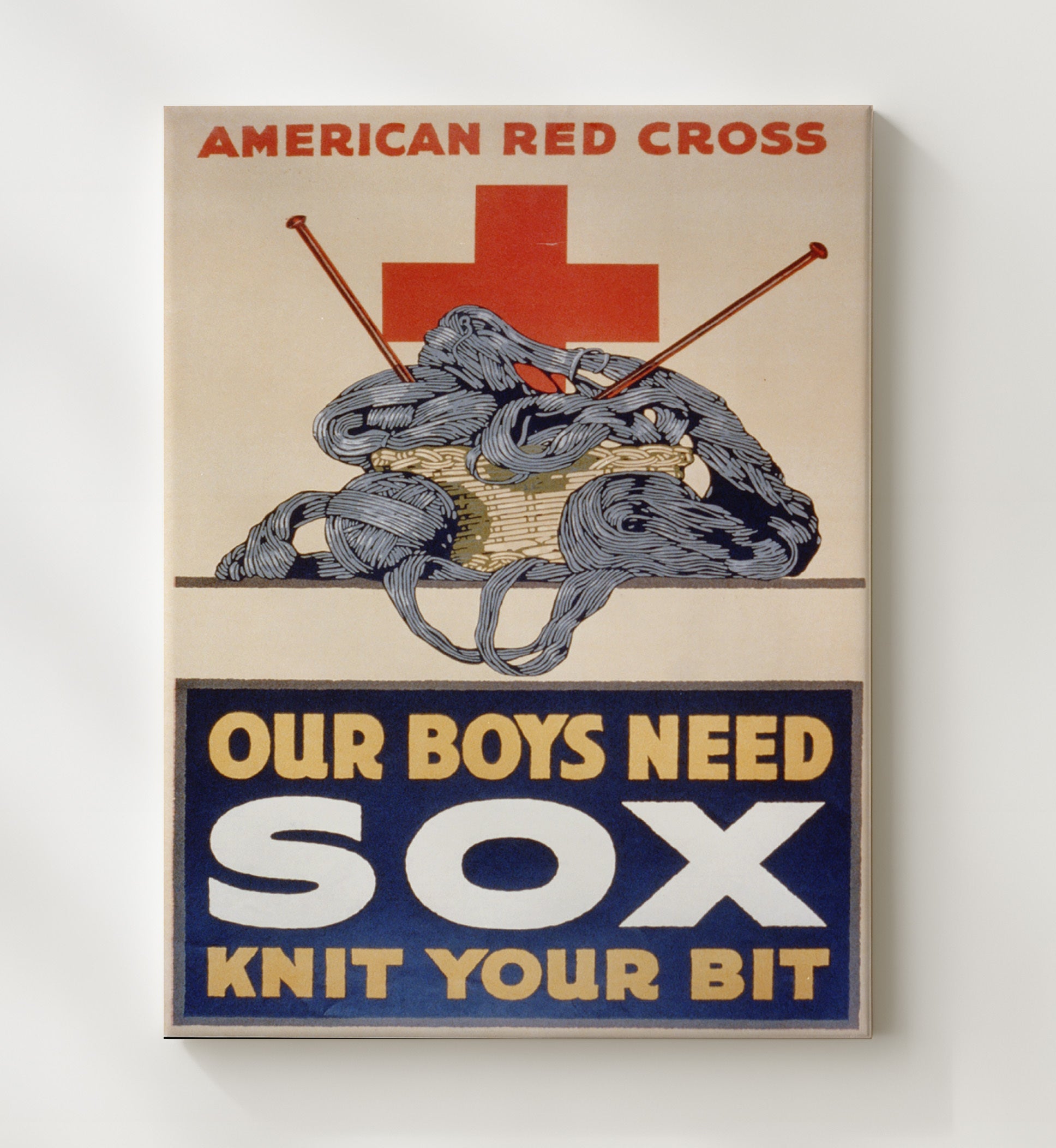 Red Cross Our Boys Need Sox vintage war canvas 20x24