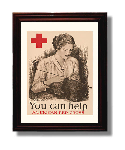 Vintage War Poster - Red Cross You Can Help Vintage War Wall Art - 8x10 Beveled Frame