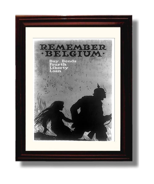 Vintage War Poster - Remember Belgium Buy Bonds 4th Liberty Loan Vintage War Wall Art - 8x10 Beveled Frame