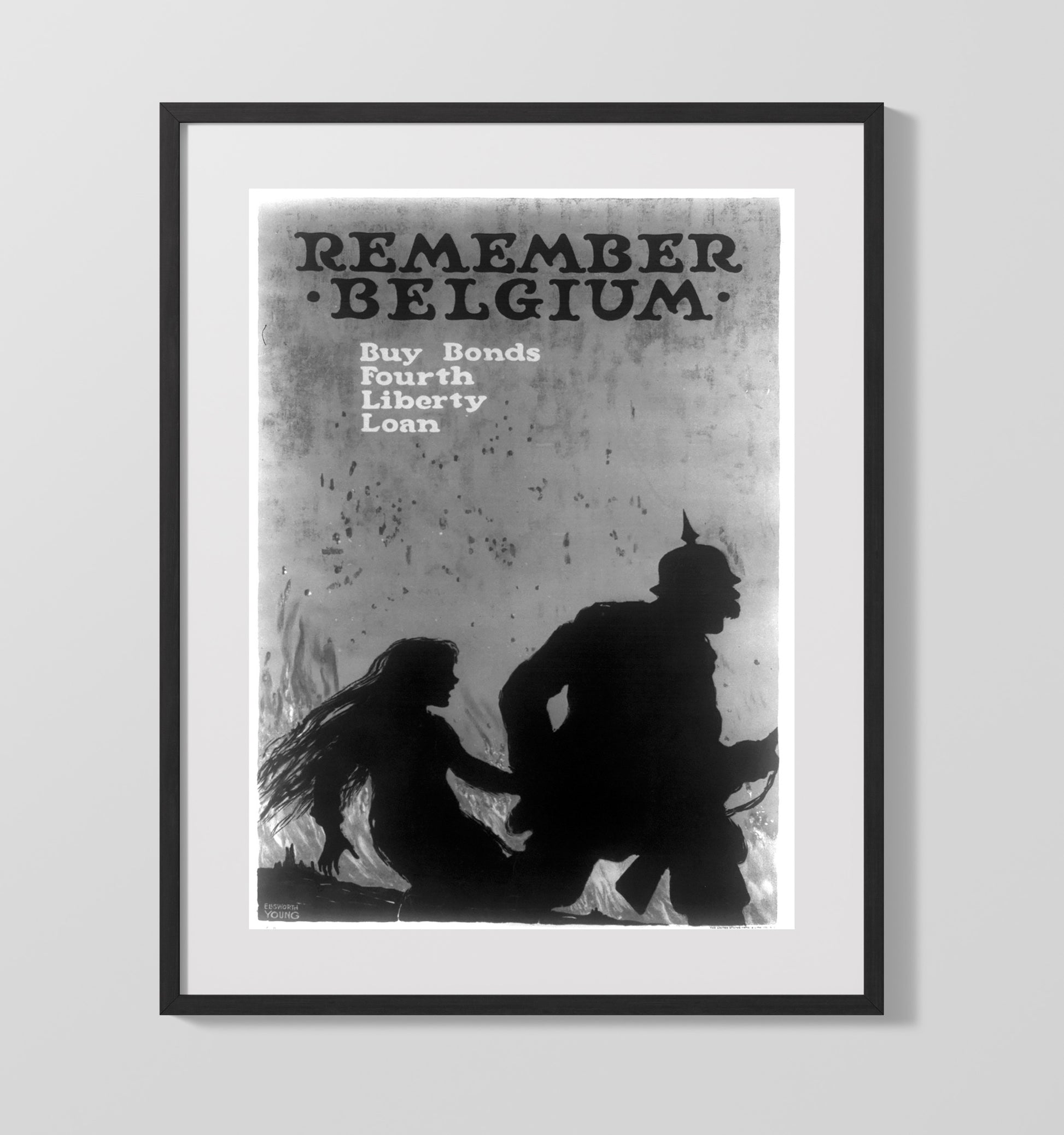 Vintage War Poster - Remember Belgium Buy Bonds 4th Liberty Loan Vintage War Wall Art - 16x20 Gallery Frame