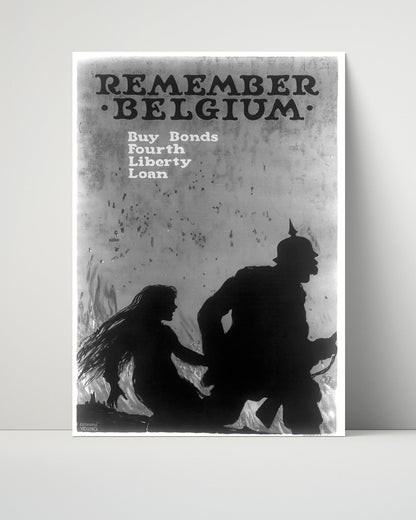 Vintage War Poster Unframed- Remember Belgium Buy Bonds 4th Liberty Loan