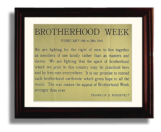 Roosevelt Brotherhood Week - Unity is our strength war poster wall art 8x10 Beveled Frame