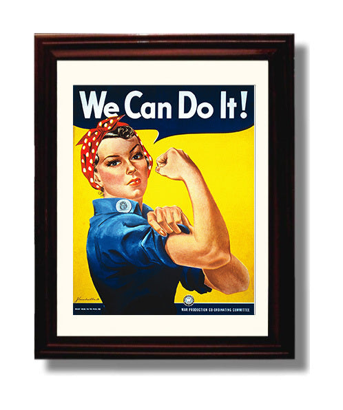 Vintage War Poster - Rosie Riveter - CanDo Vintage War Wall Art - 8x10 Beveled Frame