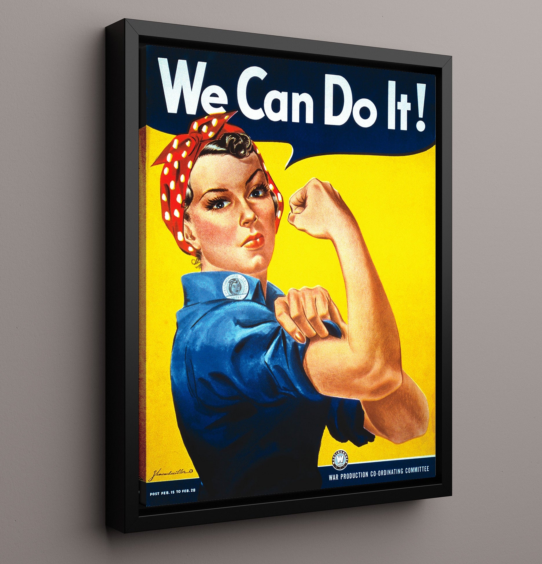 Vintage War Poster - Rosie Riveter - CanDo Vintage War Wall Art - 16x20 Framed Canvas