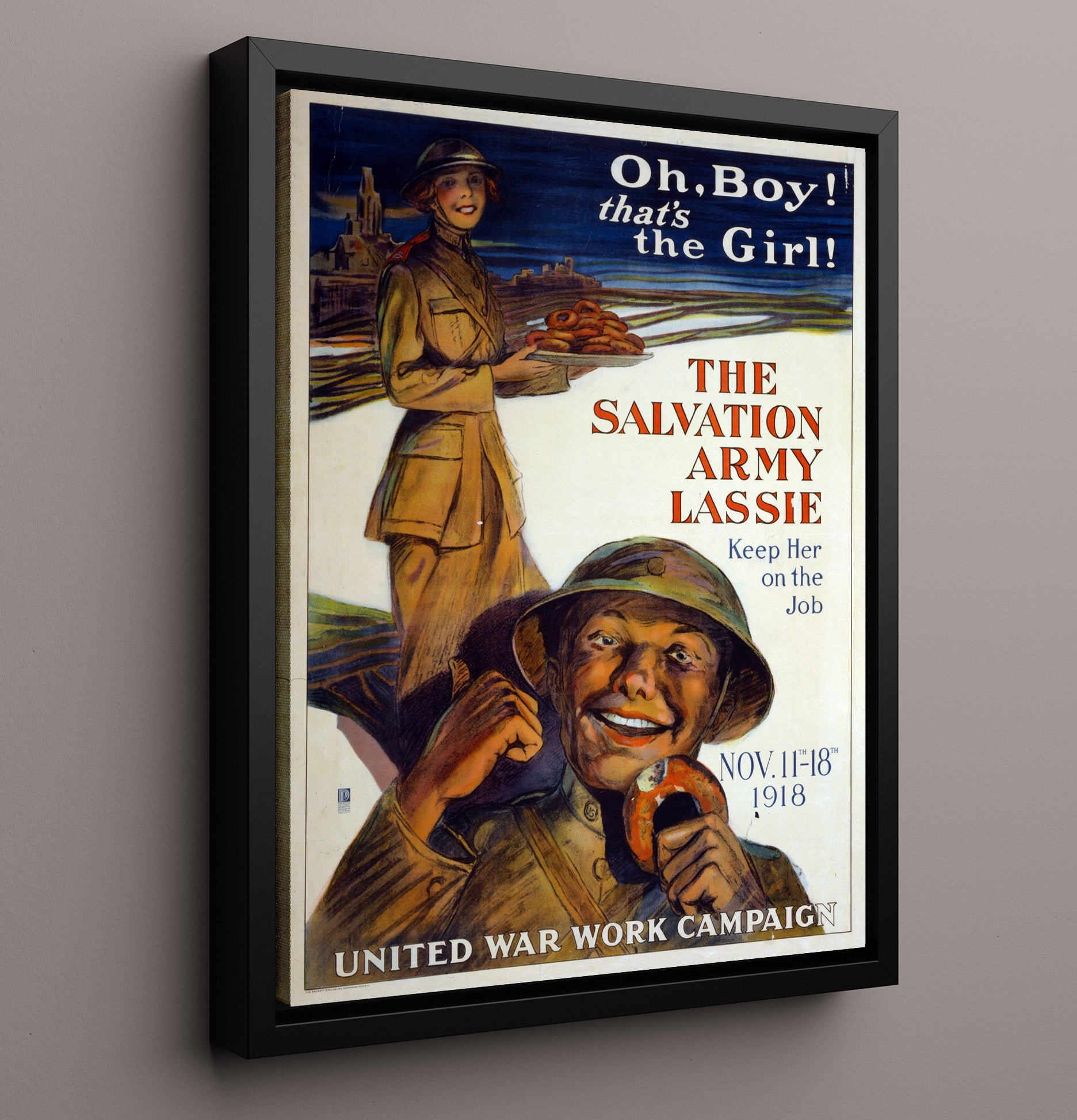 Vintage War Poster - Salvation Army Lassie Vintage War Wall Art - 16x20 Framed Canvas