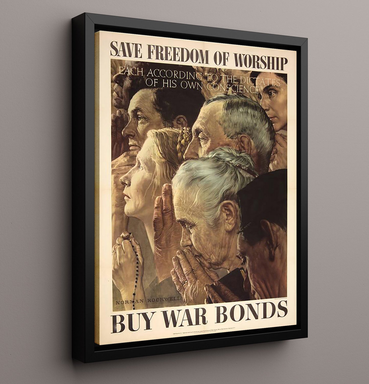 Save Freedom of Worship Buy War Bonds war poster wall art 16x20 Framed Canvas