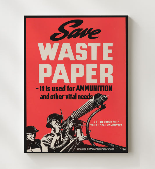 Save Waste Paper vintage war poster canvas wall art 20x24 Canvas