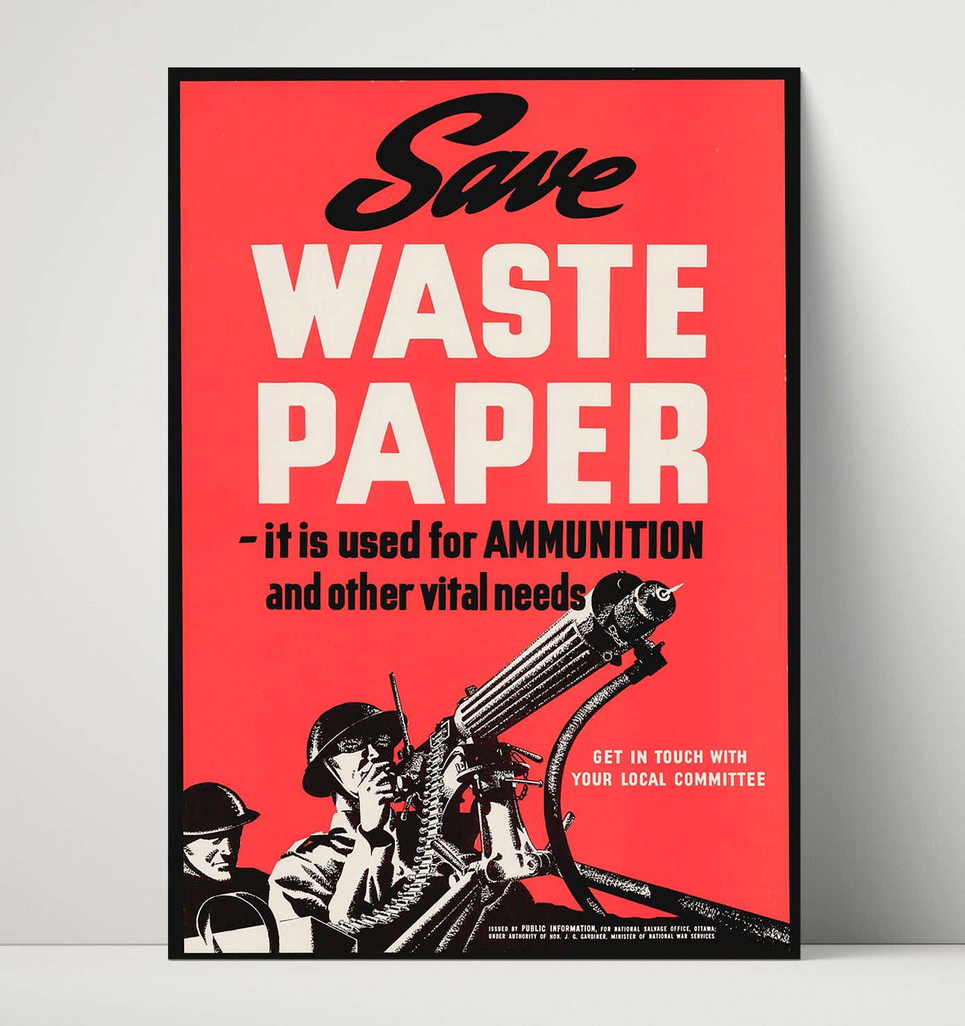 Vintage War Poster - Save Waste Paper Vintage War Wall Art - 16x20 Unframed Print