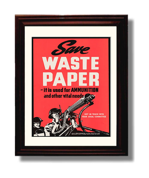 Save Waste Paper war poster wall art 8x10 Beveled Frame