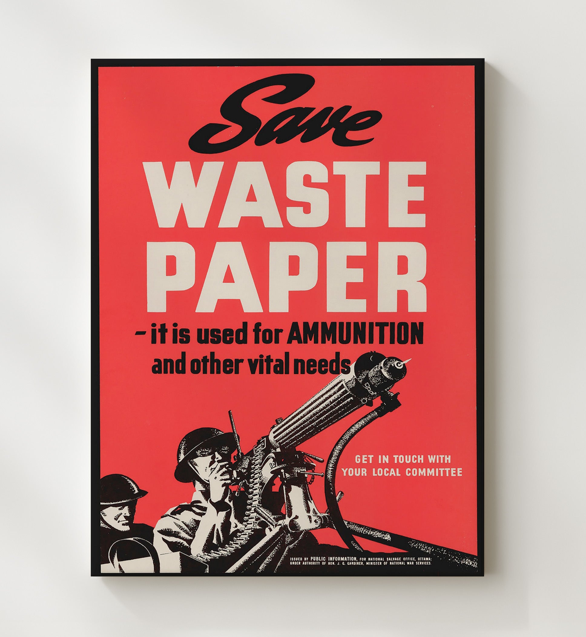 Save Waste Paper war poster wall art 20x24 Canvas