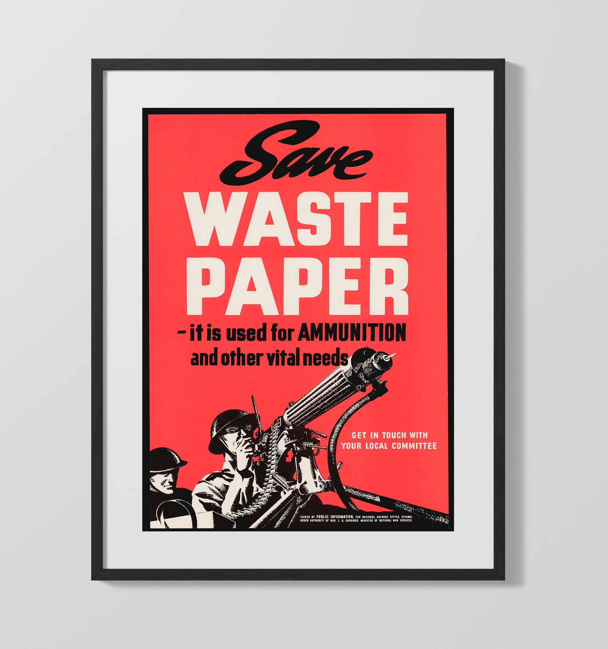 Save Waste Paper war poster wall art 16x20 Gallery Frame