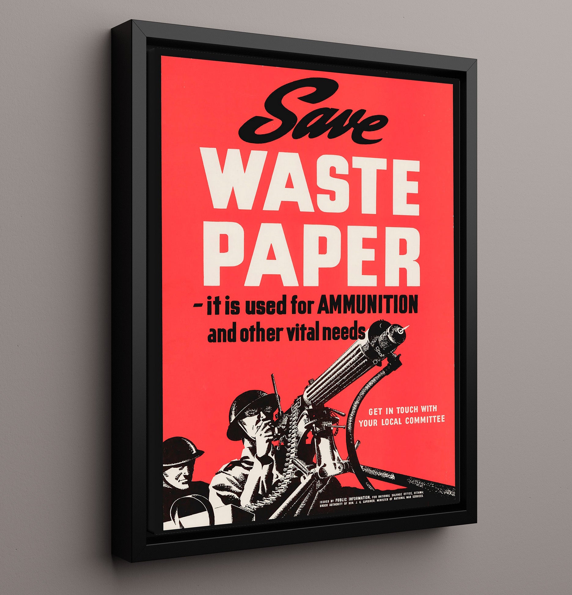 Save Waste Paper war poster wall art 16x20 Framed Canvas