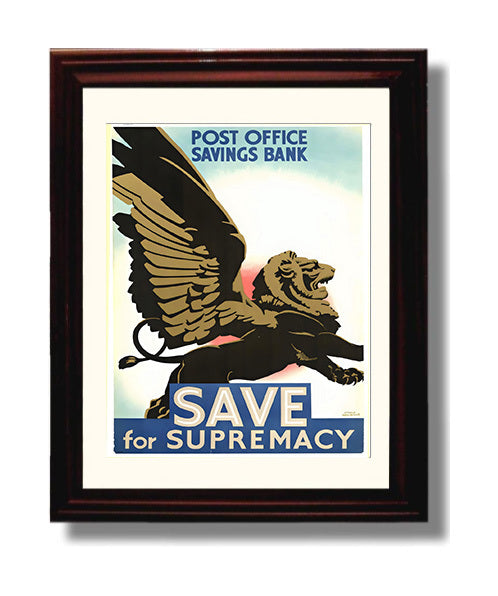 Vintage War Poster - Save for Supremacy - Lions Share Vintage War Wall Art - 8x10 Beveled Frame