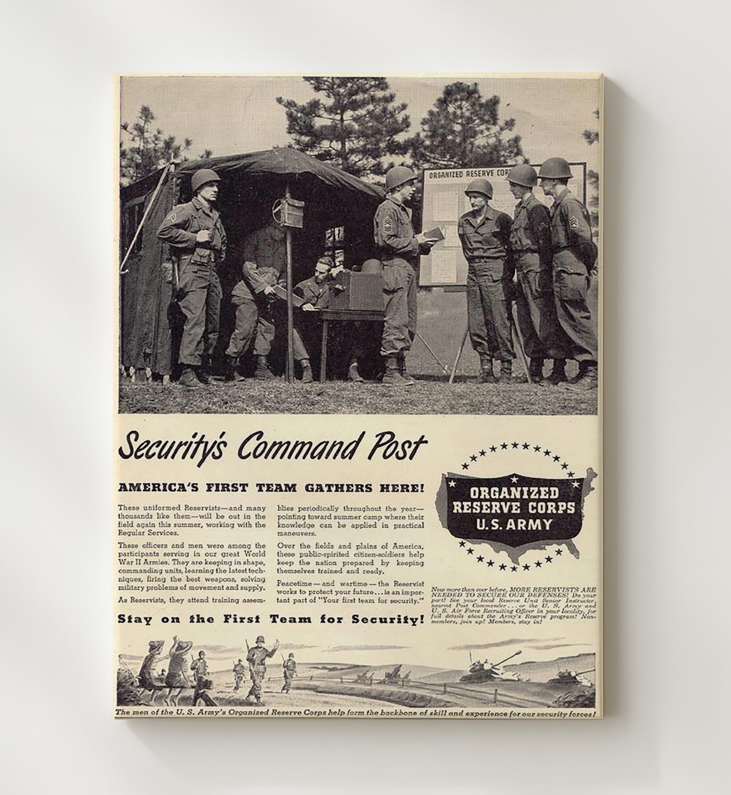 Vintage War Poster - Securitys Command Post Vintage War Wall Art - 20x24 Canvas
