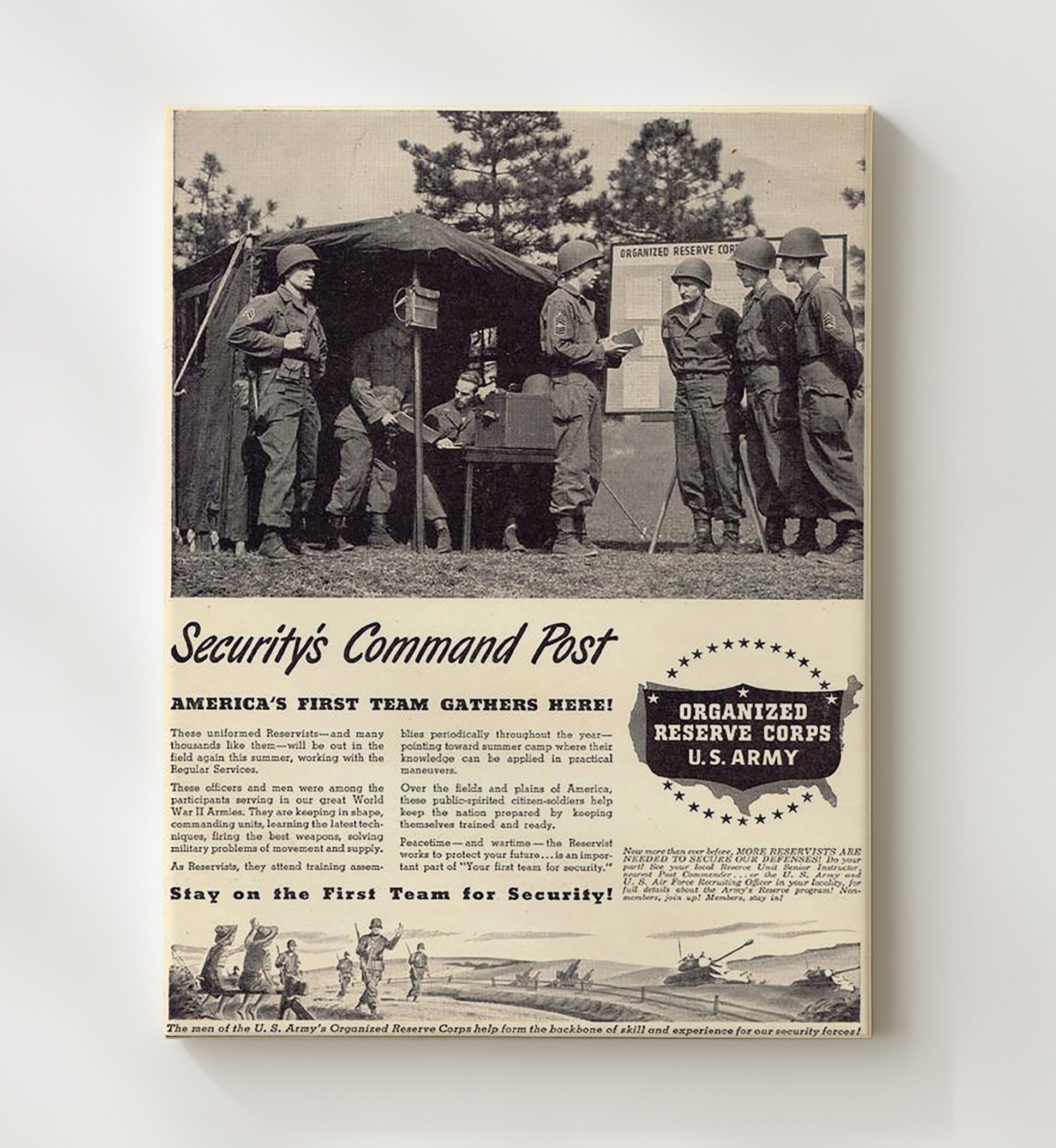 Vintage War Poster - Securitys Command Post Vintage War Wall Art - 20x24 Canvas