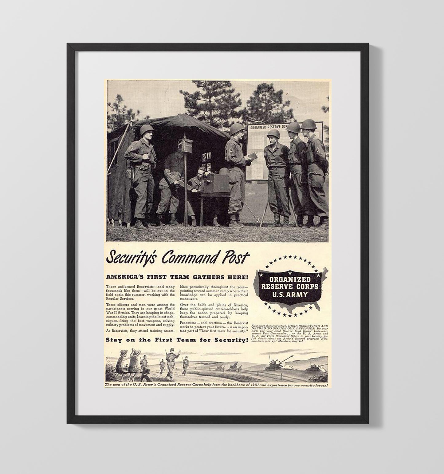 Vintage War Poster - Securitys Command Post Vintage War Wall Art - 16x20 Gallery Frame