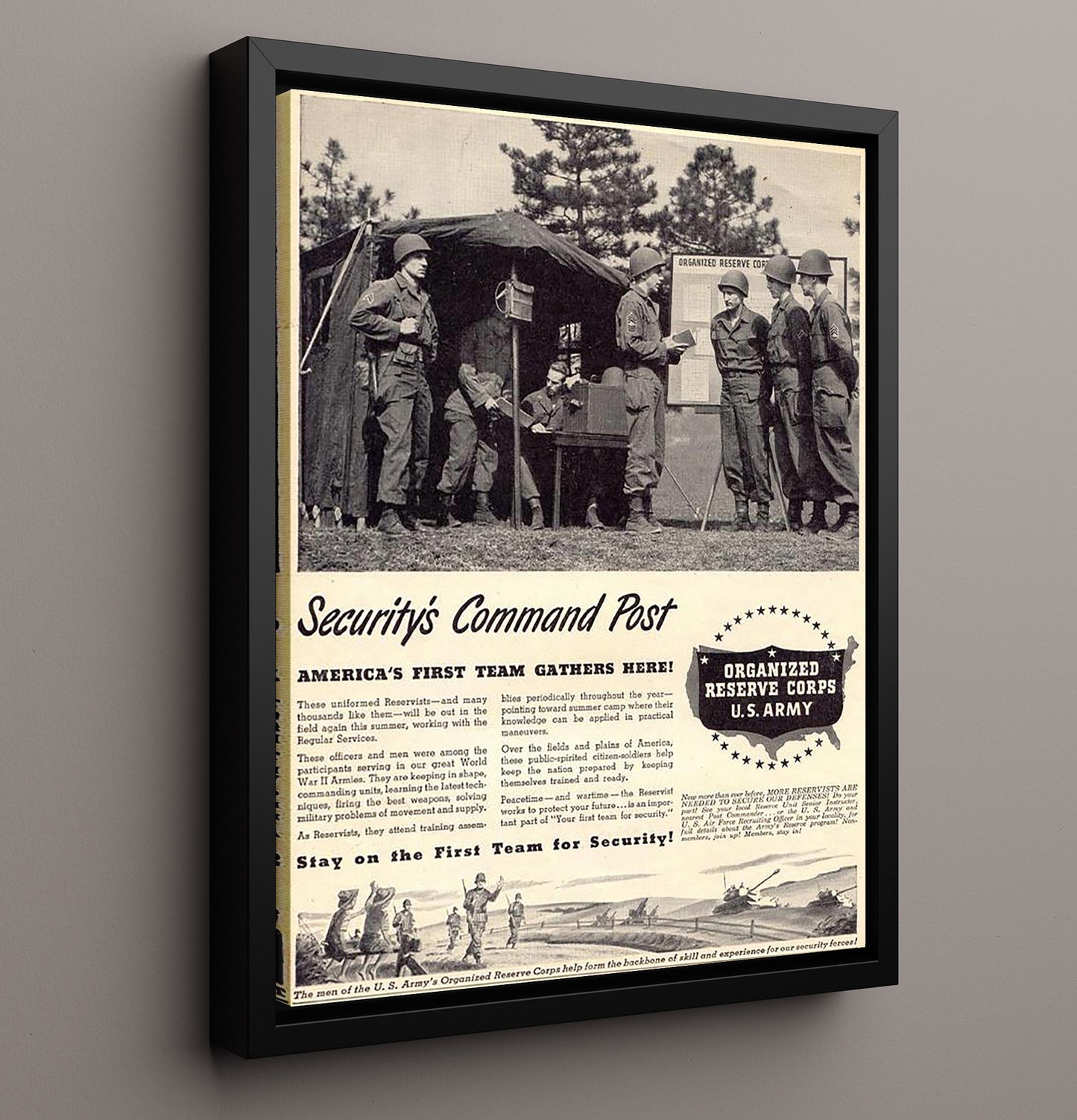Security's Command Post war poster wall art 16x20 Framed Canvas