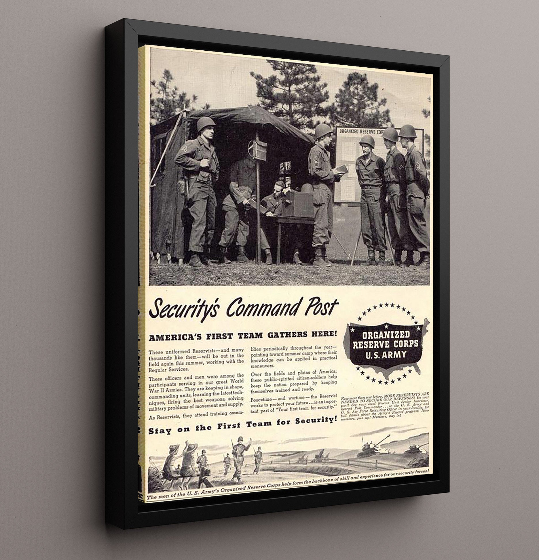 Security's Command Post war poster wall art 16x20 Framed Canvas