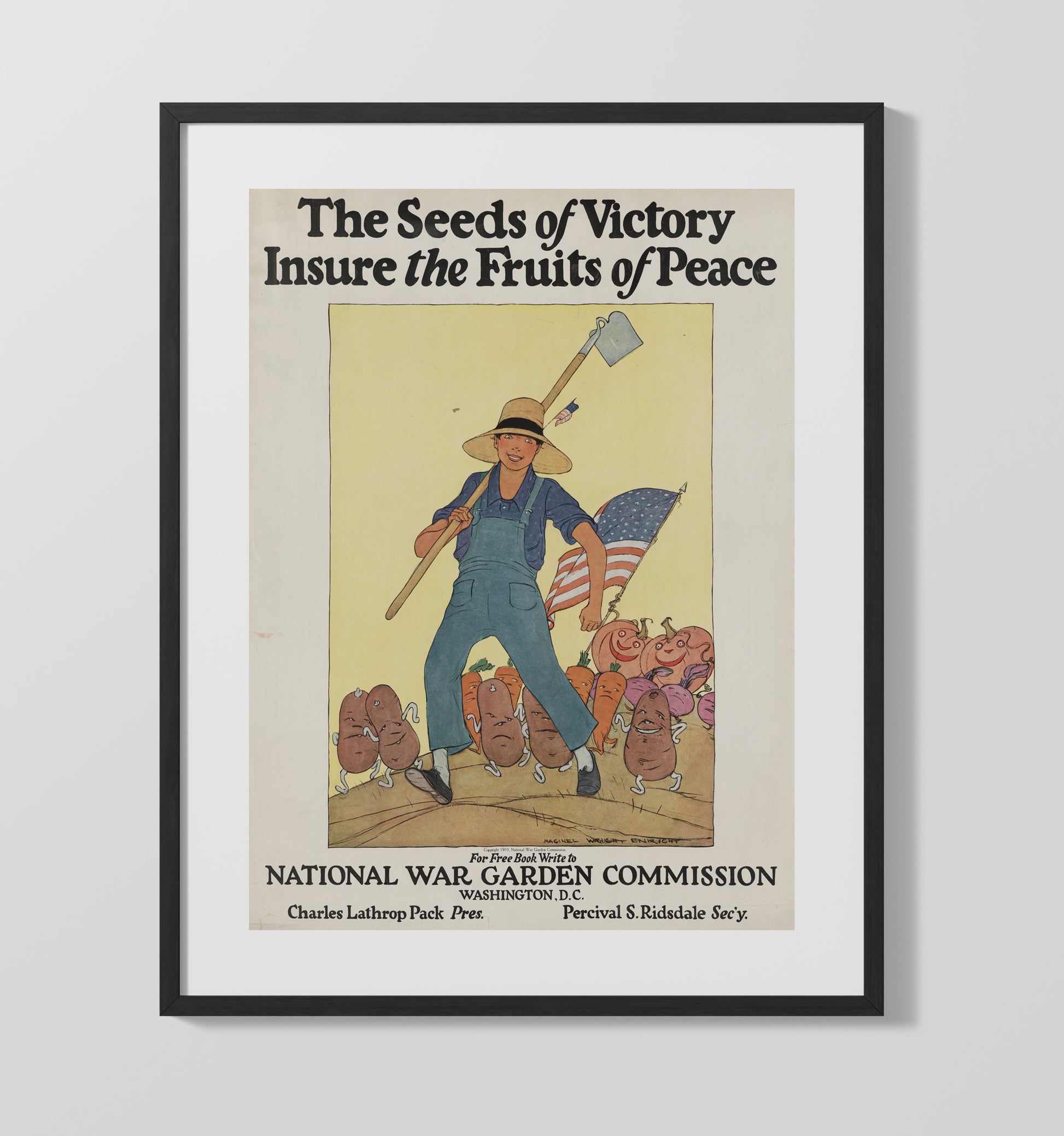 Vintage War Poster - Seeds of Victory Insure the Fruits of Peace from the War Garden Commission Vintage War Wall Art - 16x20 Gallery Frame