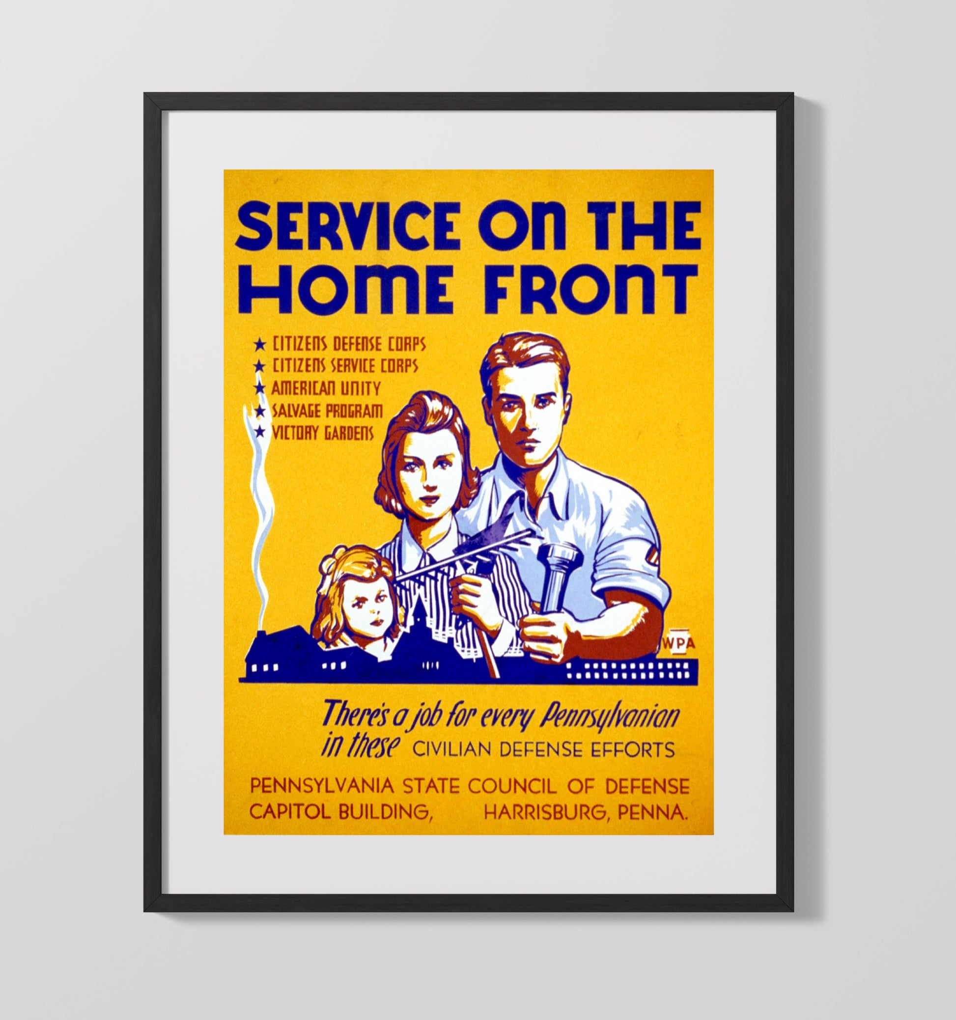 Vintage War Poster - Service on the Home Front in Pennsylvania Vintage War Wall Art - 16x20 Gallery Frame
