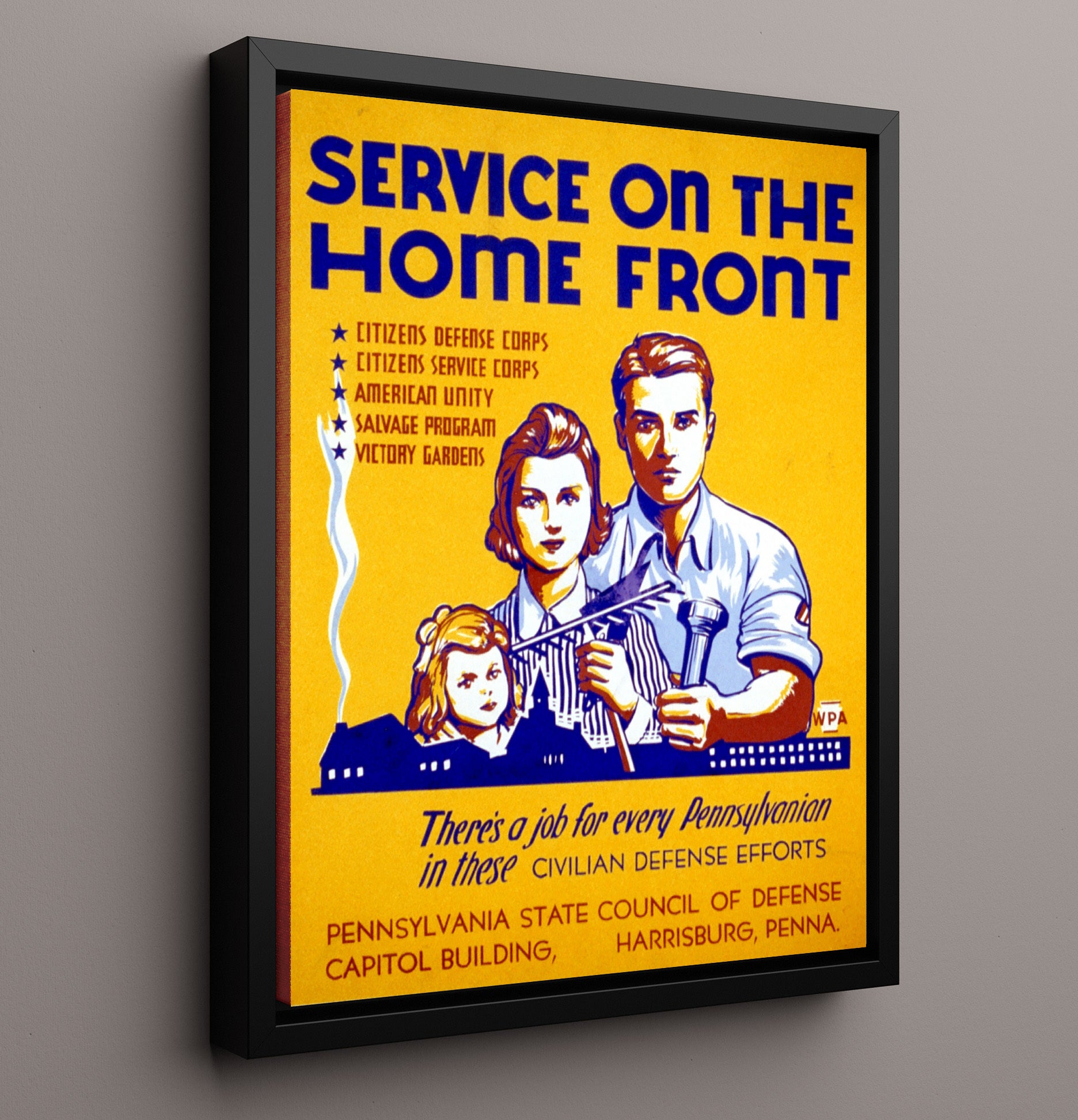 Service on the Home Front in Pennsylvania war poster wall art 16x20 Framed Canvas