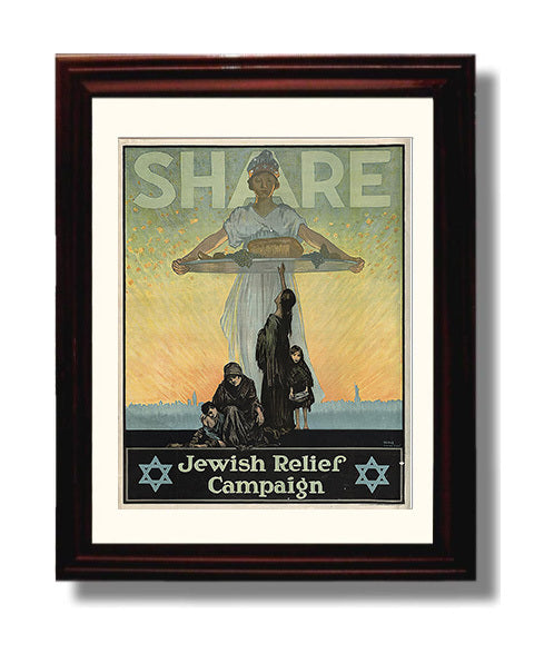 Vintage War Poster - Share in the Jewish Relief Campaign Vintage War Wall Art - 8x10 Beveled Frame